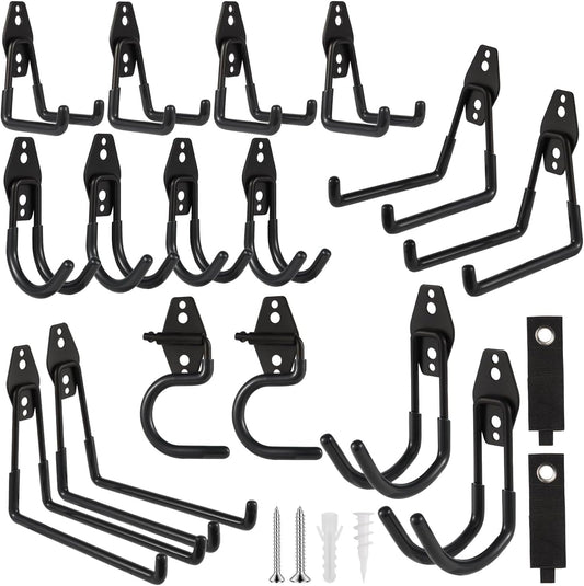 Garage Hook Heavy Duty Wall Storage Hangers, 18 Pack Garage Storage Hooks Steel Tool Black for Ladders, Ropes, Garden Tools