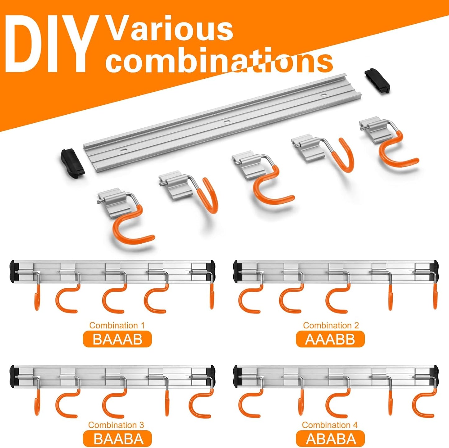 69'' Aluminum Alloy Garage Tool Organizer Hooks,Broom Holder Wall Mount, Adjustable Garden Wall Mount Holder for Hanging Shovel Broom Rake Bulk Items and More