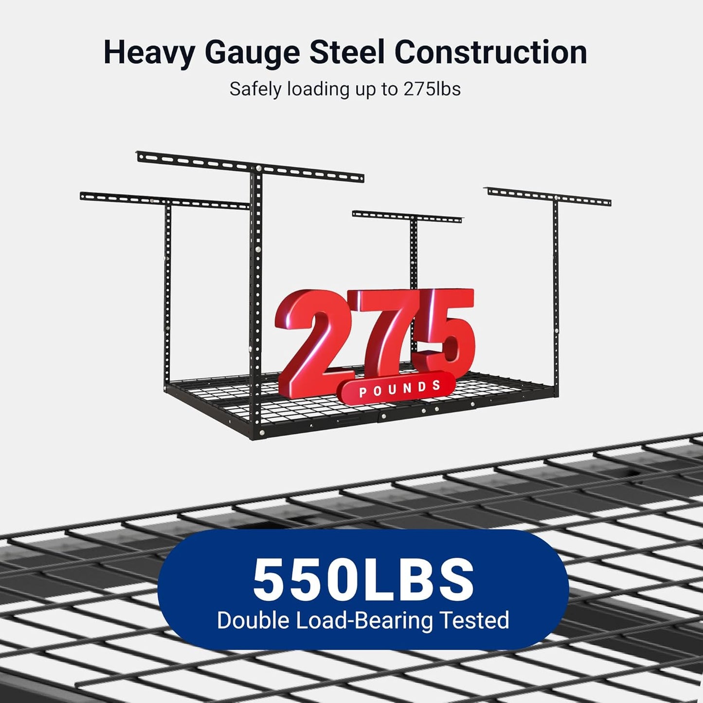 FLEXIMOUNTS 3x4 Overhead Garage Storage Rack, Adjustable Organization System, Heavy-Duty Metal Ceiling Racks, 275lbs Weight Capacity, Black