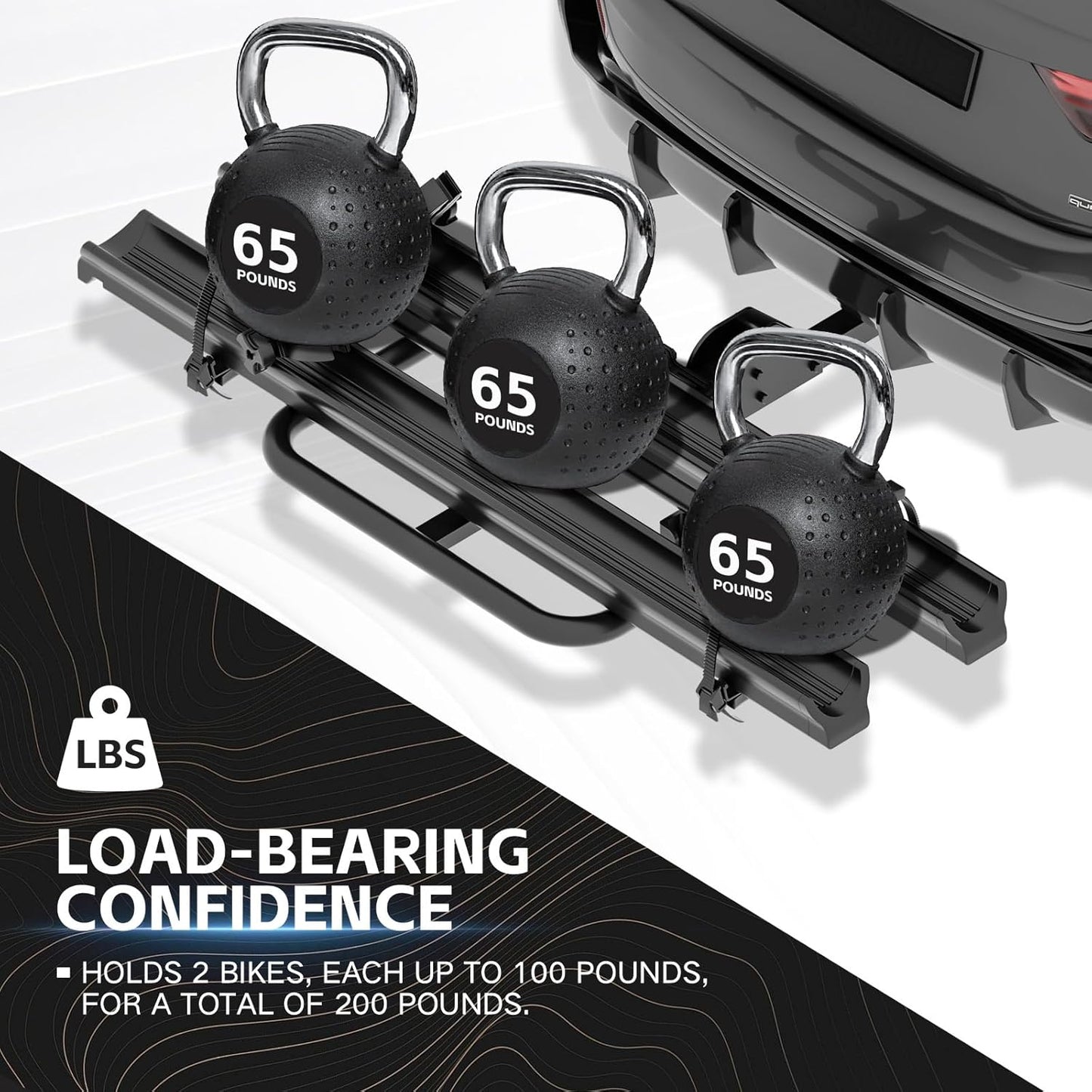 200 LBS Capacity 2 EBike Rack with Cross Bar, 5" Fat Tire Carrier with Ramp, Lockable & Foldable Electric Bicycle Racks, Bike Racks Platform Fits 2" Standard Hitch for SUVs Cars Trucks Vans