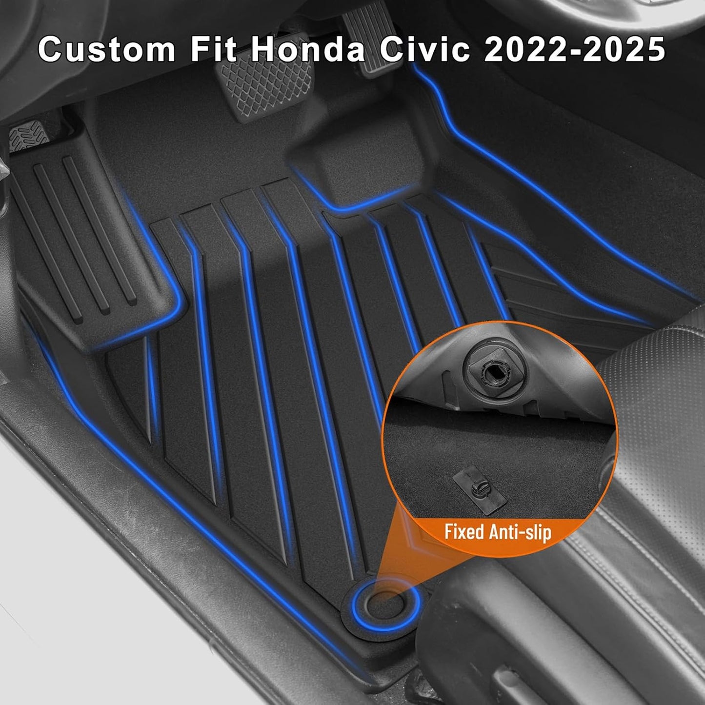 Fit for 2025 2024 2023 2022 Honda Civic Sedan Si Floor Mats & Cargo Liner: All Weather Protection TPE Car Floor Liners with Trunk Mat - 1st & 2nd Row & Cargo Car Mat Full Set Black (Not for Hatchback)