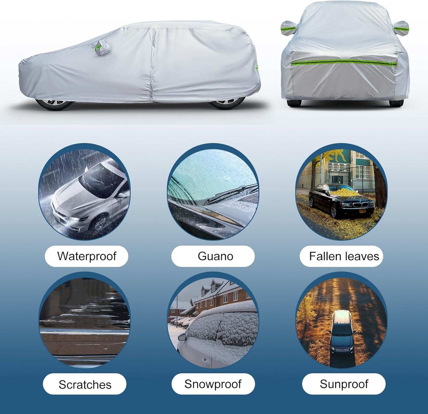 AUQDD 6-Layers Premium SUV Car Cover Waterproof All Weather Weatherproof UV Sun Protection Snow Dust Storm Resistant Outdoor Exterior Custom Form-Fit Full Padded Car Cover with Straps 214-232 K11…