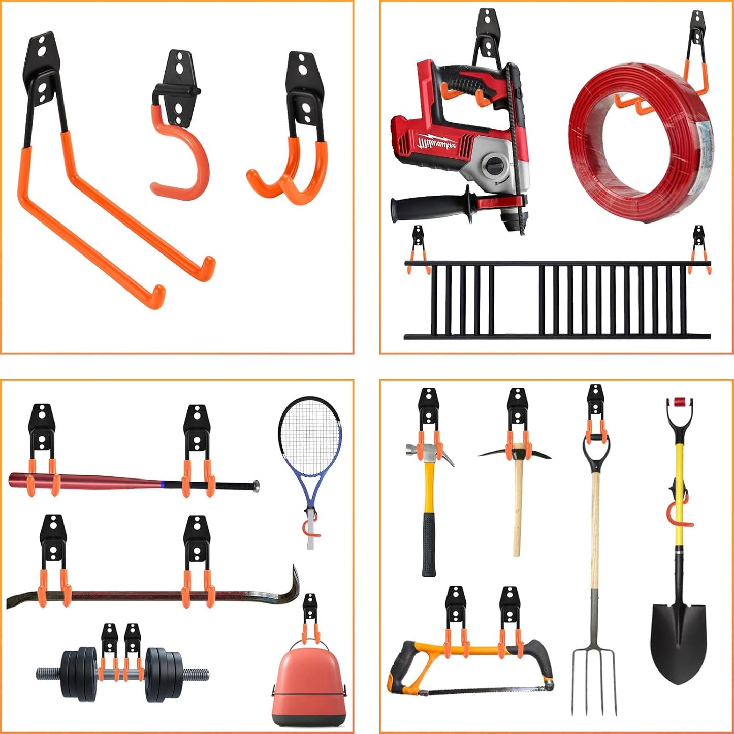 24 Pack Garage Hooks Steel Heavy Duty Garage Storage Hooks Utility Steel Wall Mount Garage Hanger&Organizer for Bikes,Garden Tools, Ladders, Bulk Items，Ropes and More Equipment