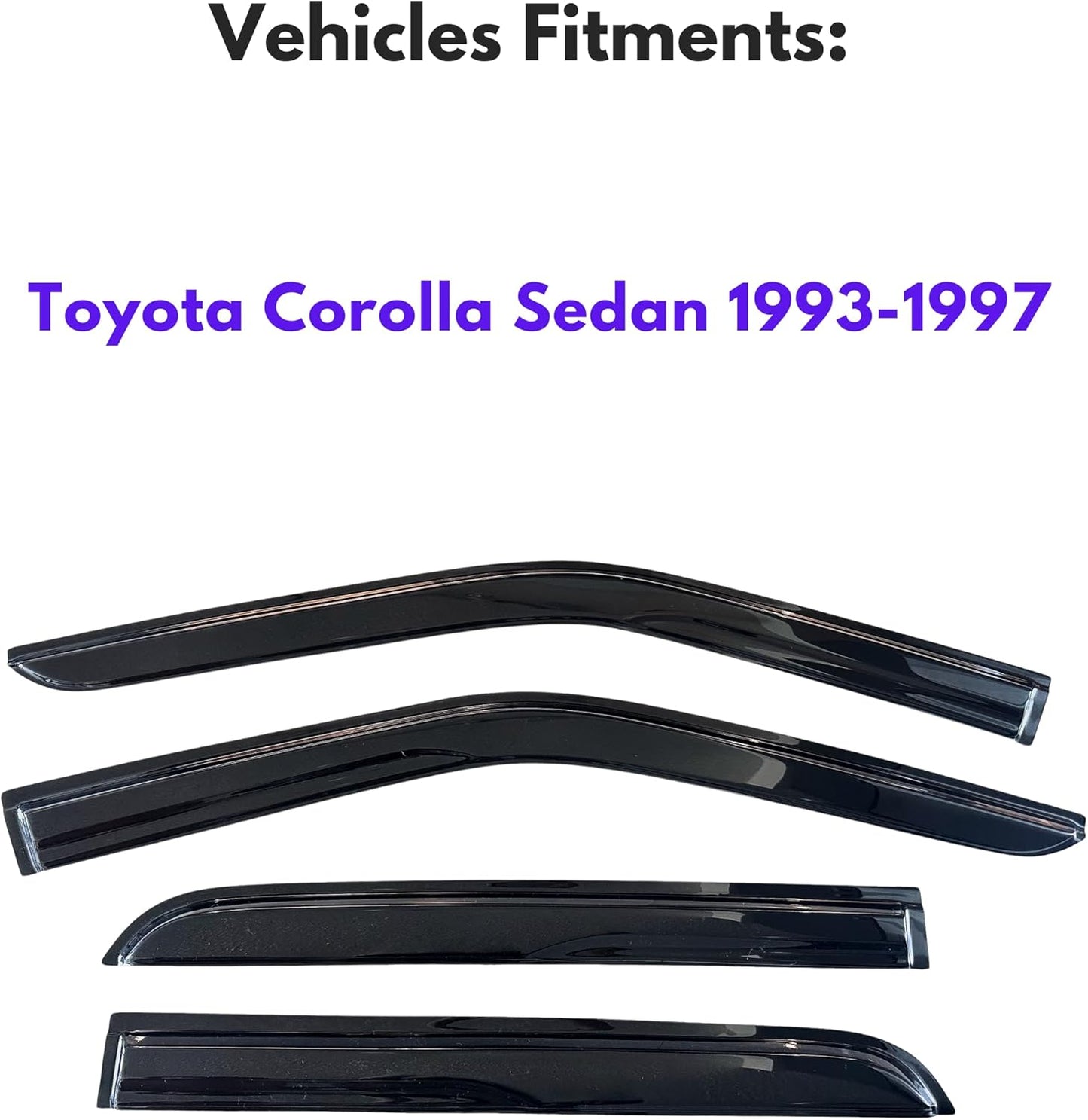 KPY Window Visor Compatible with Toyota Corolla Sedan 1993-1997, 4PC Rain Guard Side Window Vent Deflectors Tape-On Mugen Style, 1993 1994 1995 1996 1997