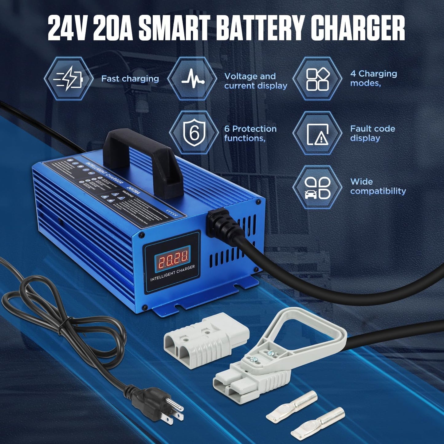 Forklift Battery Charger 24V 30A Automatic Smart Charger, Automotive Battery Charger Fully-Automatic Smart Charger for Forklift Club Car Golf Cart (24V20A)