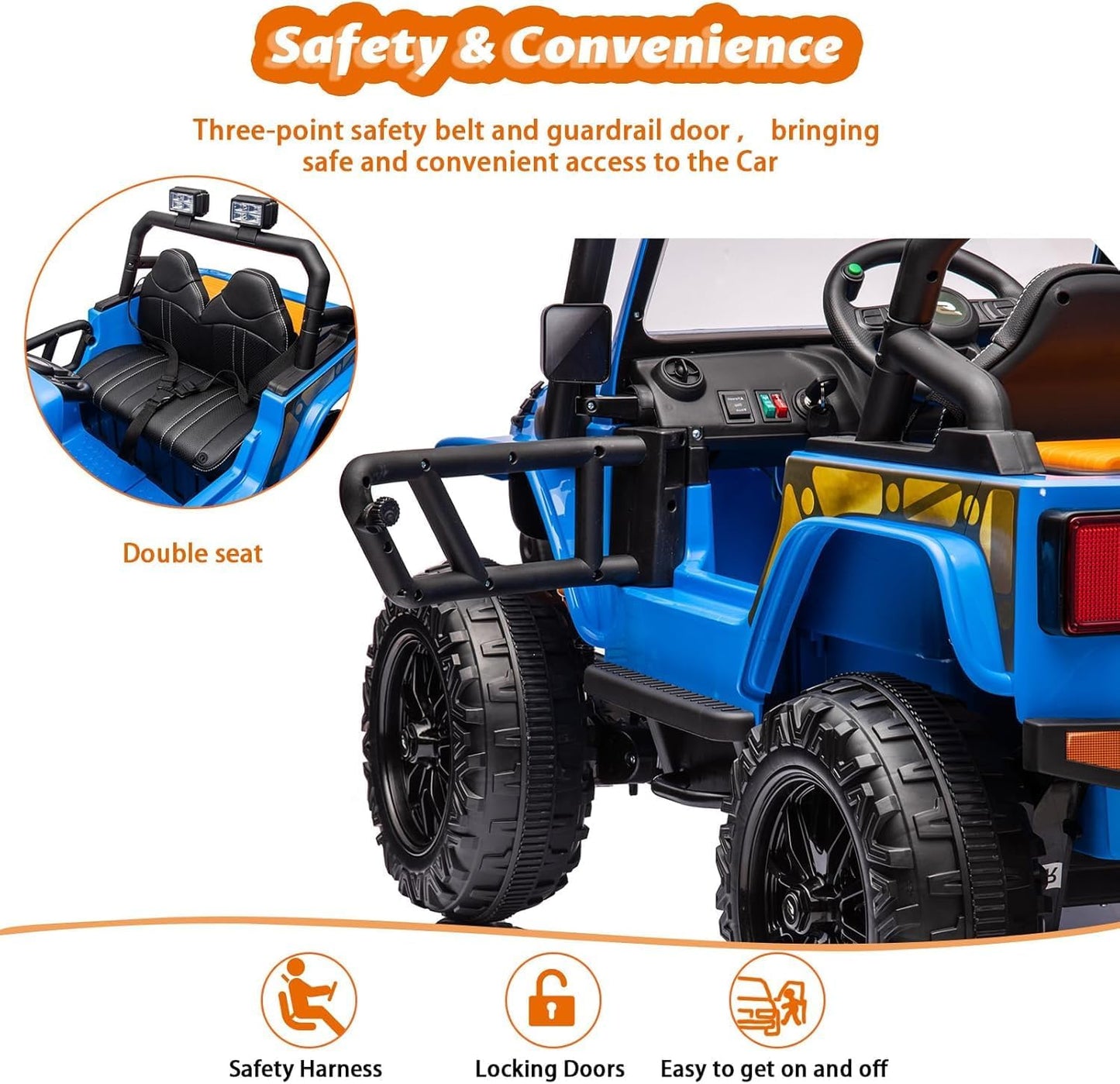 Hetoy 24V 2 Seater Ride On Car for Kids, Electric Truck with Remote Control, Ride on Truck w/ 4-Wheeler Suspension, 4x55W Powerful Engine, 4WD Battery Powered, LED Lights, Soft Braking(Blue)
