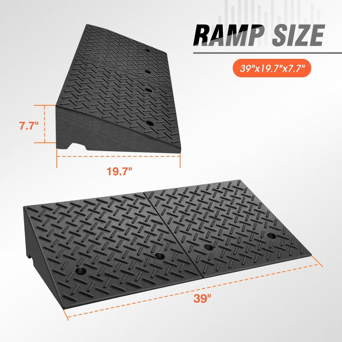 DNA MOTORING 7.7" Rise Rubber Curb Ramp Heavy Duty Loading Driveway Ramp Threshold Ramp 39 in L x 19.7 in W x 7.7 in H for Loading Dock, Warehouse, Wheelchair, Motorcycles, Cars, TOOLS-00654
