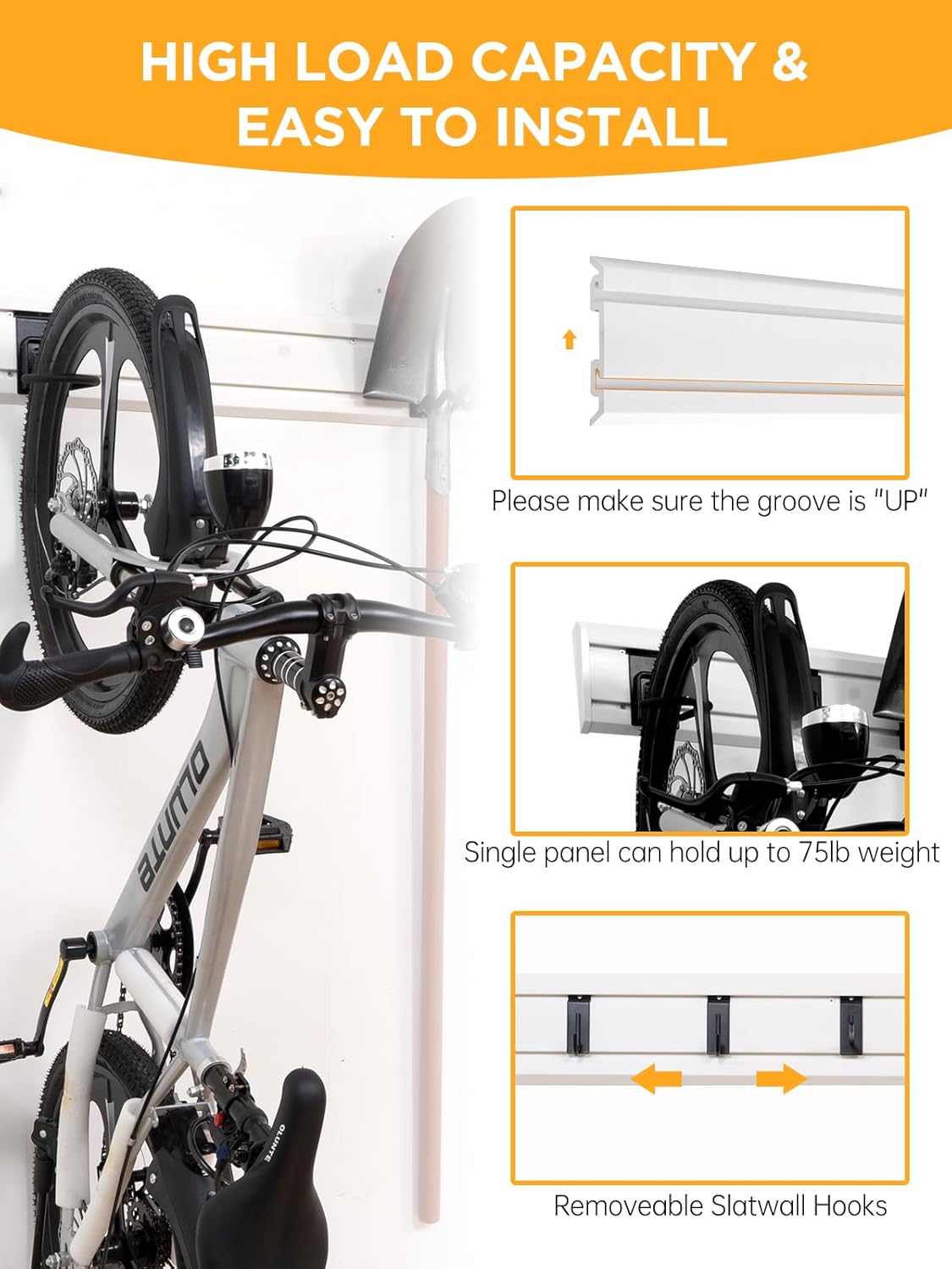 Slatwall Panels Garage Tool Organizer Wall Mount Garage Slat Wall Storage Systems, Bike Storage Rack Garage Organizers and Storage PVC Wall Panels Slat Wall Paneling