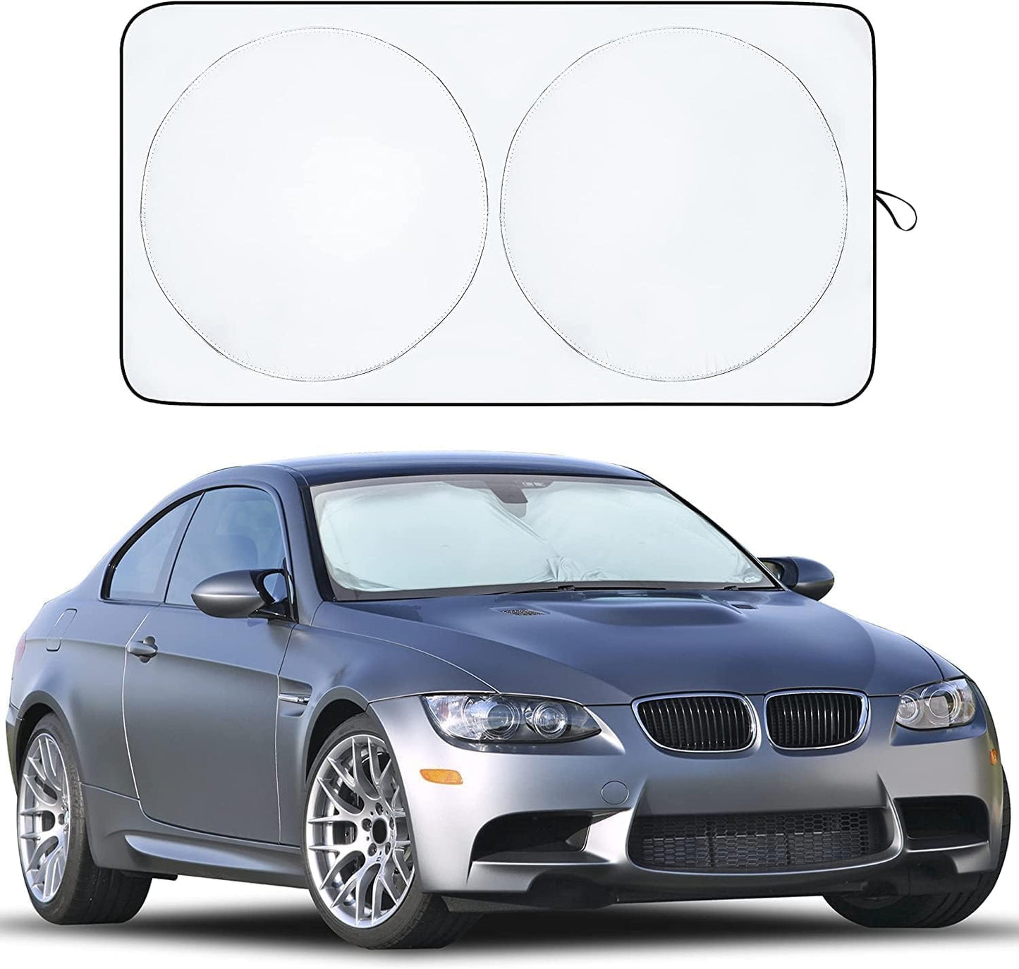 EcoNour Patented Design Car Windshield Sun Shade | Blocks 99% Heat & Keeps Interior Cool | Fits Cars, SUVs, Trucks | Automotive Sun Screen, Visor & Car Accessories for Summer | Medium (64x32 Inches)