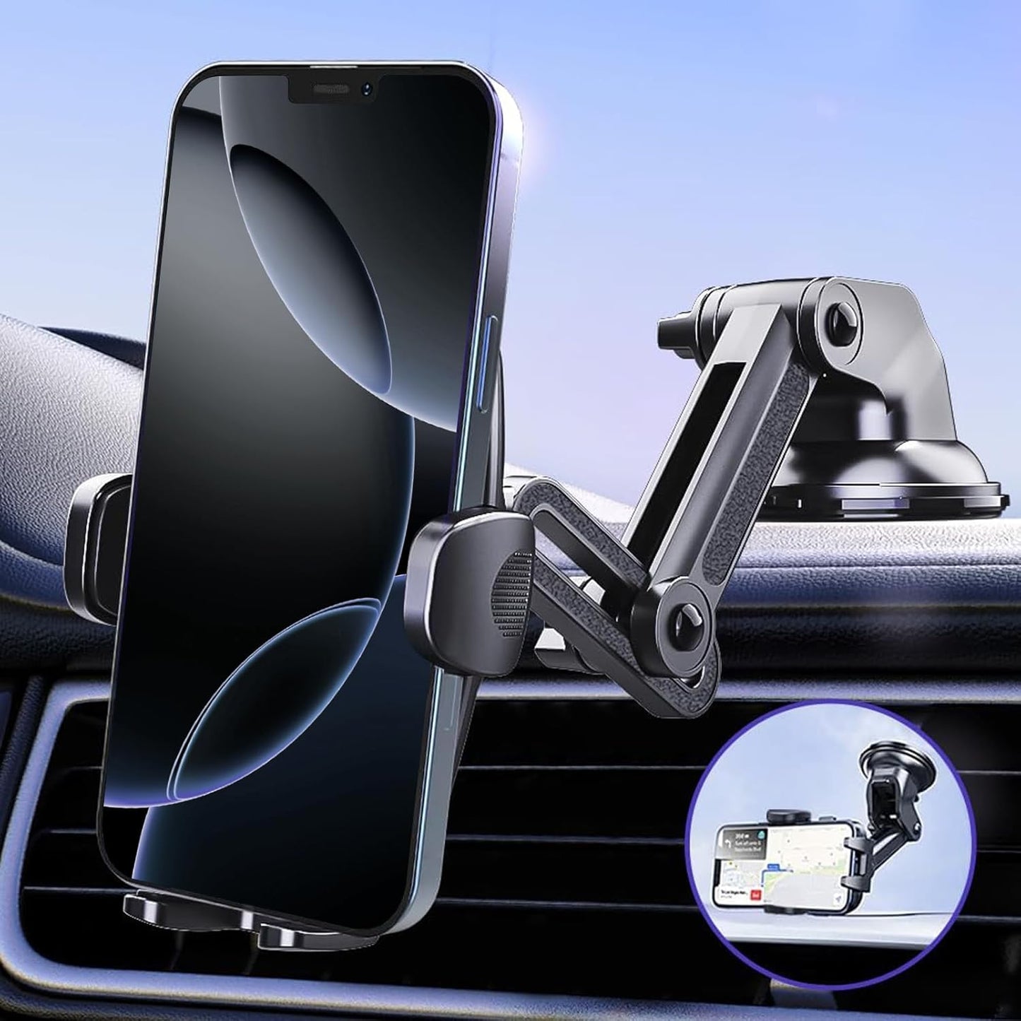 DEERLAMN Car Phone Holder, [Upgraded Stronger Suction] Phone Mount for Car Dashboard & Windshield, Universal Cellphone Holder Fit for iPhone 16 Pro Max 15 14 13 12 All Smartphone