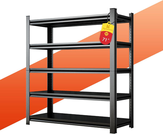 Heavy Duty 5-Tier Shelving Unit 2750LBS Capacity - Adjustable Steel Garage Shelves for Warehouse, Basement Storage(71''H x 35.4''W x 13.8''D)