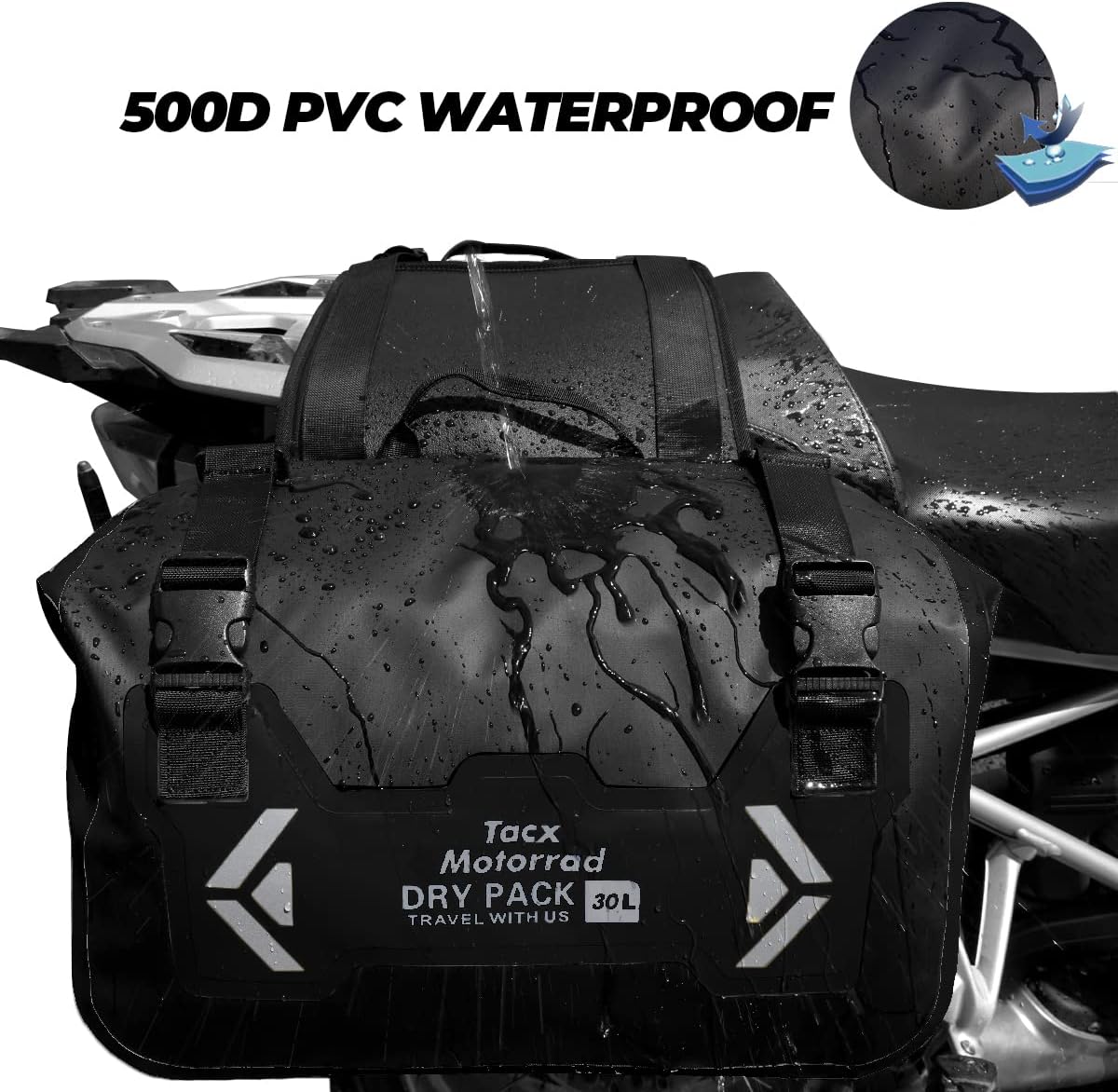 Motorcycle Saddle Bags Tail Bag, 30L Roll-top Waterproof Motor Detachable Side Trunk Bag, Motor Panniers Luggage Bag for Motorcy