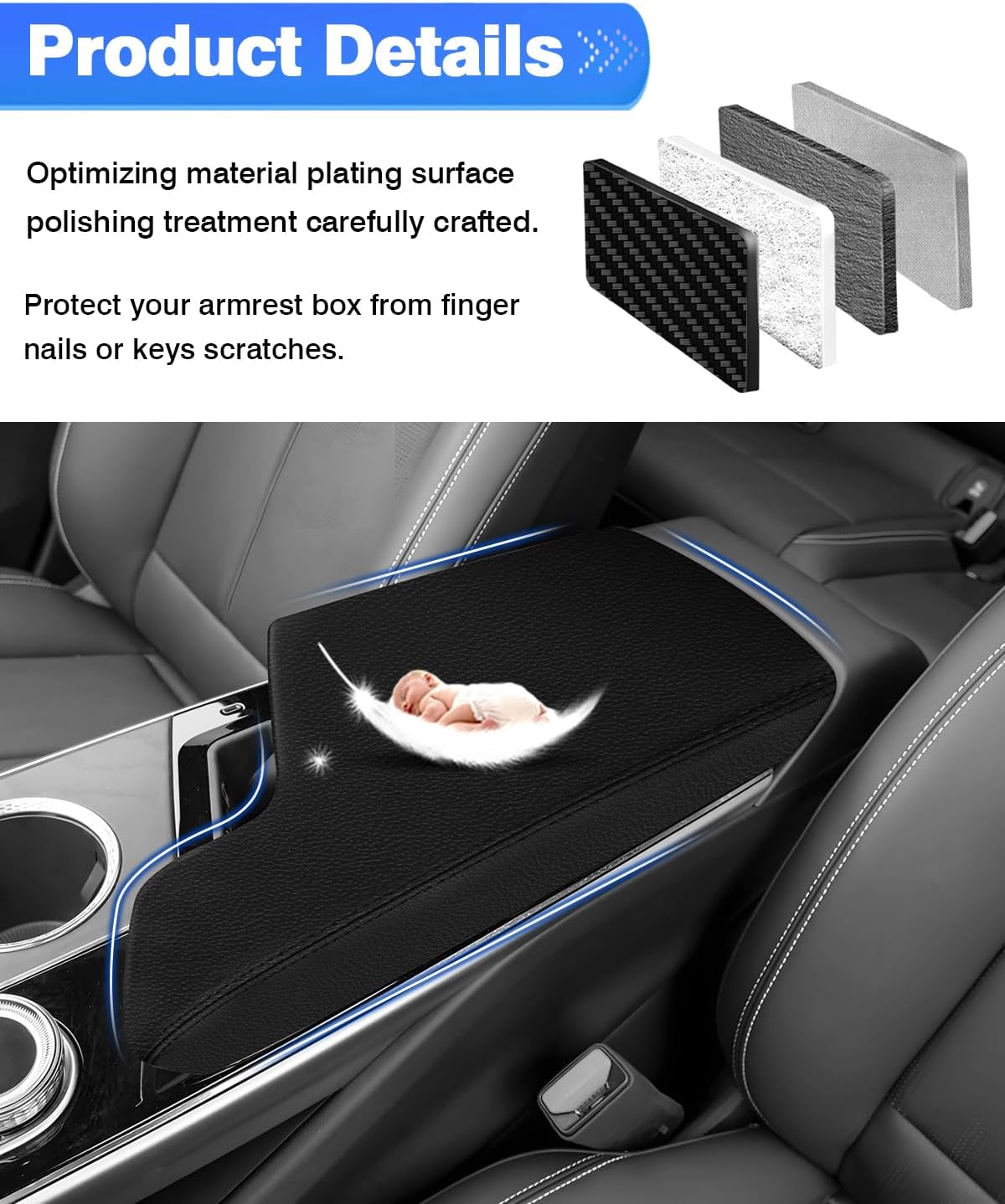Autorder Center Console Cover for 2023-2025 2026 Cadillac Lyriq Accessories Armrest Cover Anti-Scratch Middle Console Pad Leather Armrest Protector