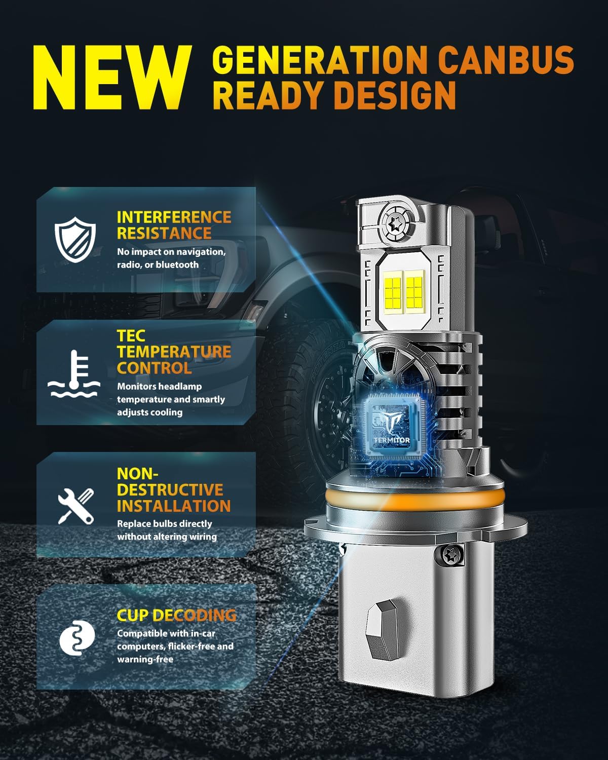 Upgraded 9007/HB5 Light Bulbs, 50,000LM 10X Ultra-Brighter, 6500K Cool White, 1:1 Halogen Size 9007 Fog Lights, Plug-N-Play, IP68 Waterproof, Pack of 2