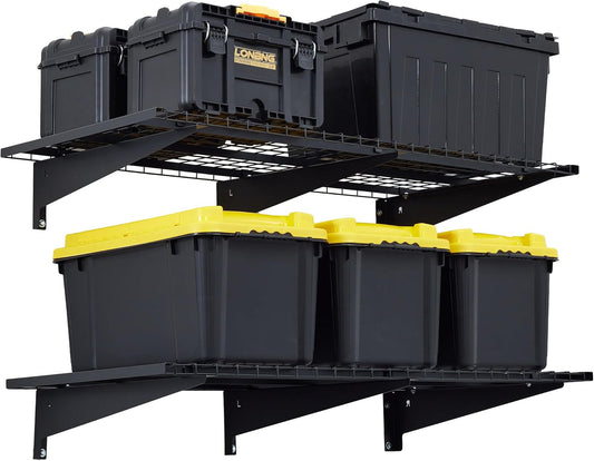 Garage Wall Shelving, 2-Pack 2 x 4ft Garage Storage Rack,Loads 700 lbs 24-inch-by-48-inch Heavy Duty Wall Shelves,24” x 48” Garage Wall Shelf,Black