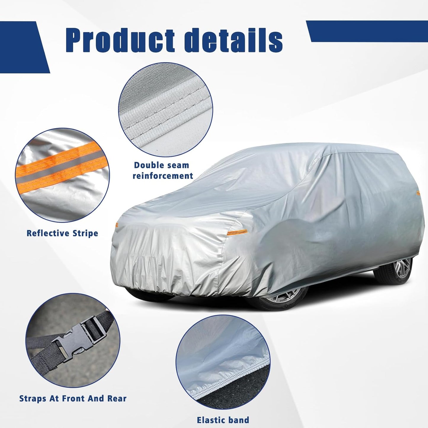 Kayme 6 Layers SUV Car Cover Custom Fit for BMW X7（2018-2025） Waterproof All Weather for Automobiles, Outdoor Full Cover Rain Sun UV Protection.Silver