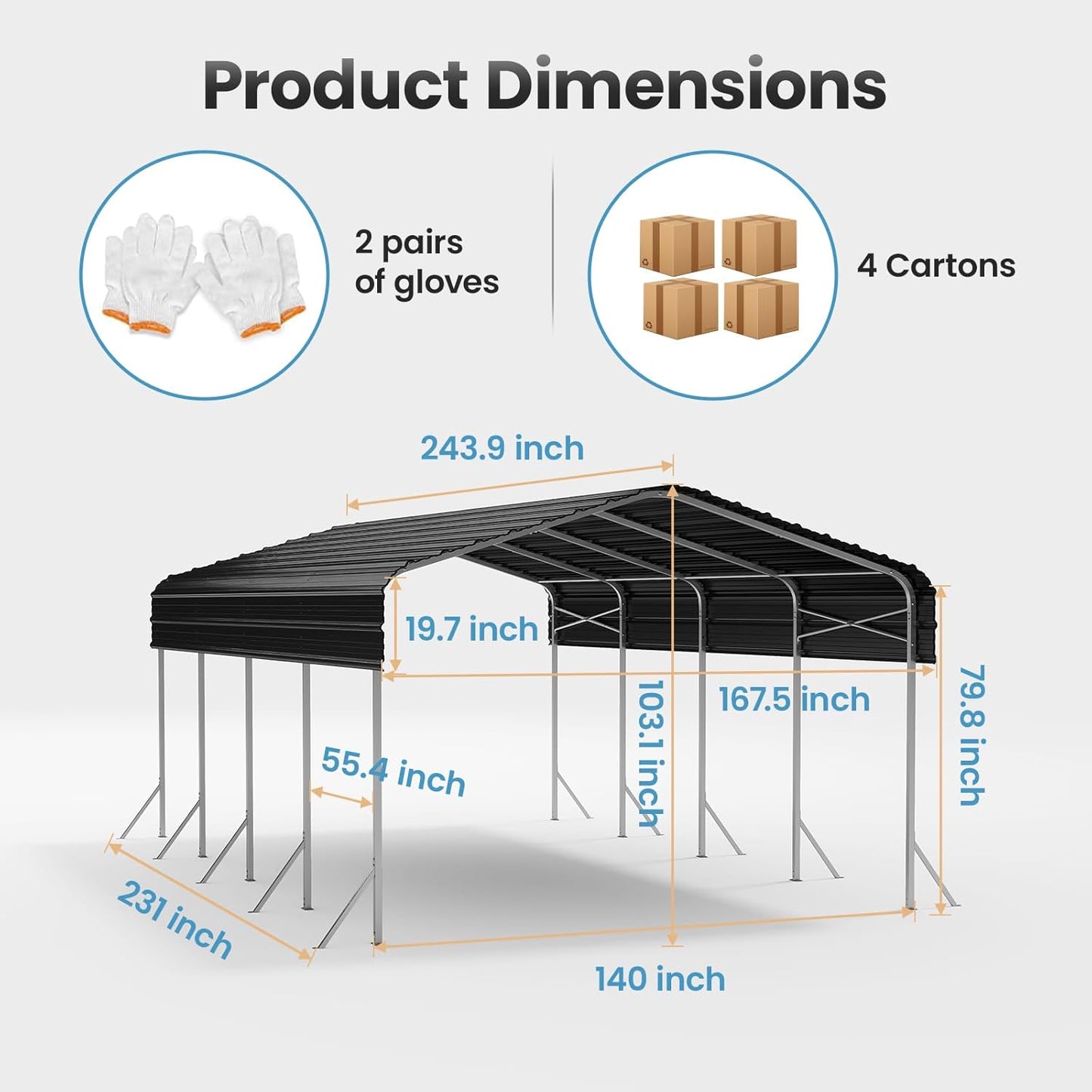 12x20Ft Carport, Heavy Duty Metal Car Port, All-Weather Protection, Easy Assembly for Cars, Trucks, Boats, Tractors, and Outdoor Storage