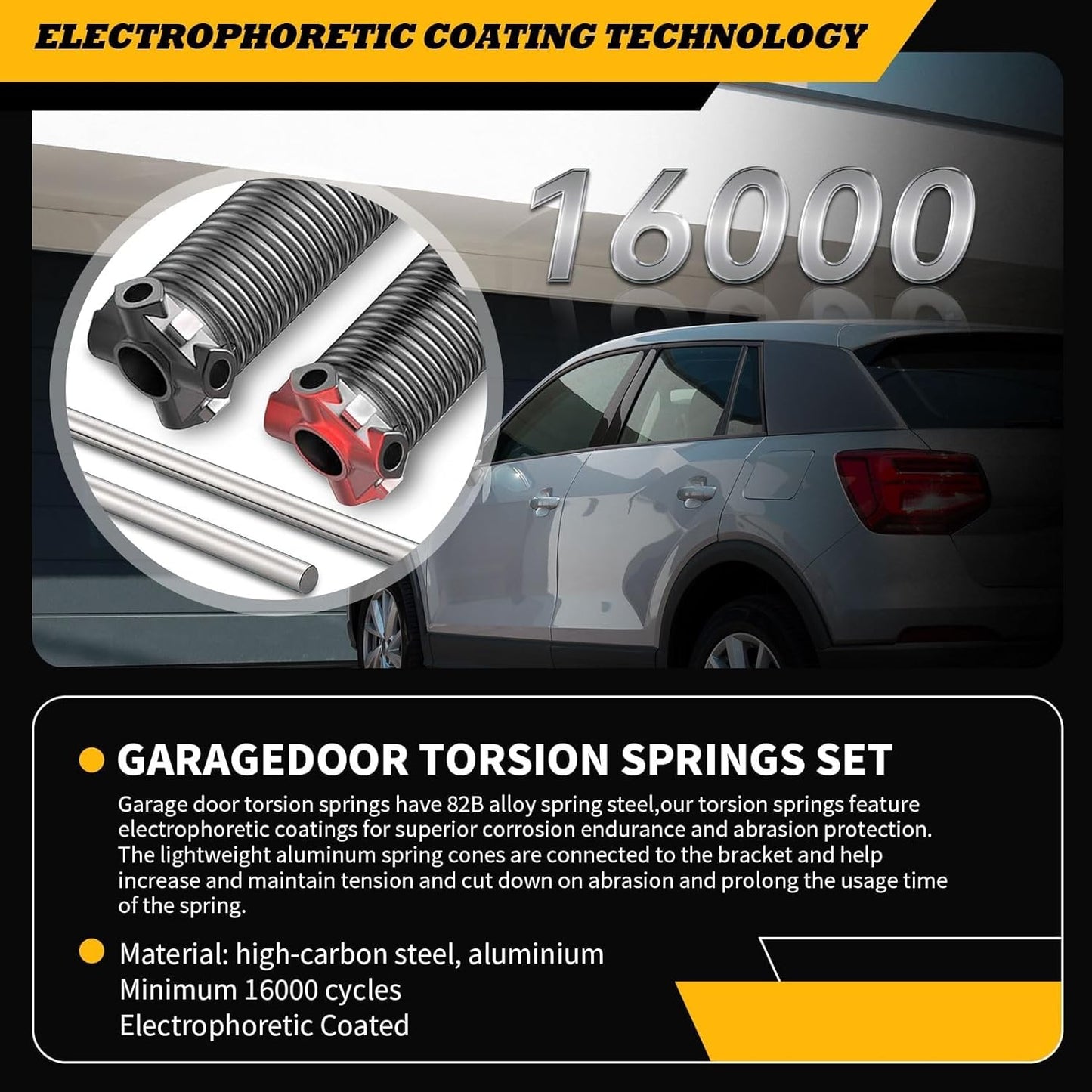 Pair of 2"Garage Door Torsion Springs Set with Non-Slip Winding Bars, Electrophoretic Coated (0.192X2"X20")
