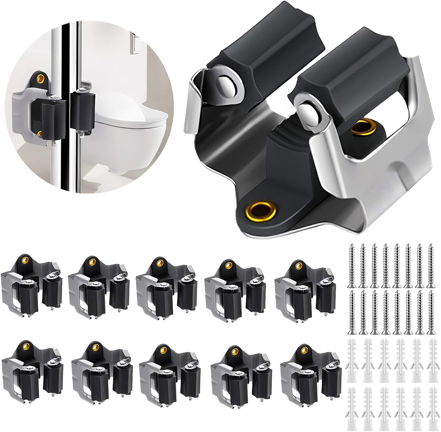 3-H 10 Pack Mop and Broom Holder Big Size Hanging 1 KG Extra, Broom Holder Wall Mount for Hanging and Organizing Shove Rake Yard Tools in Garage Garden Shed Laundry Kitchen up to 1.45 Inch (black)