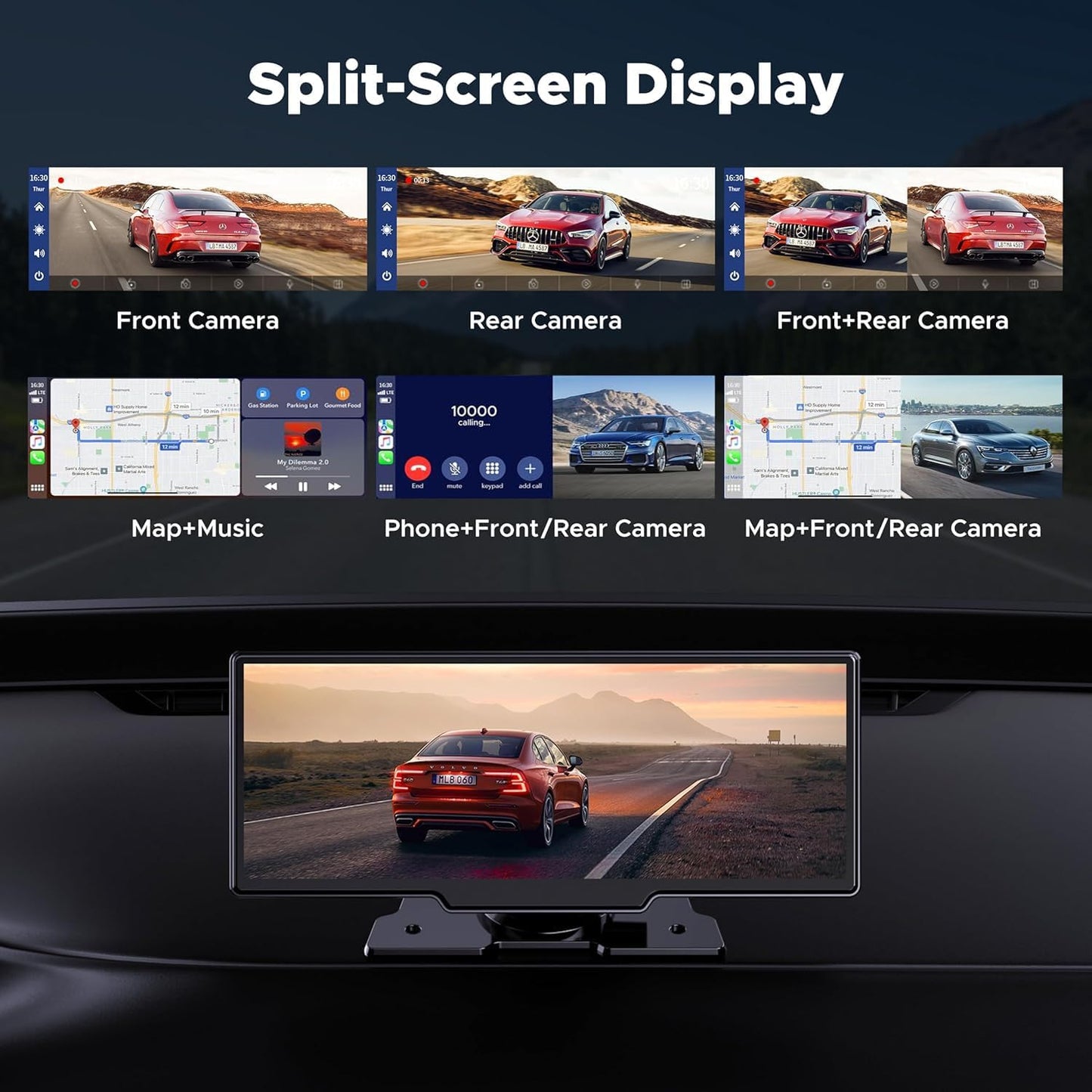 LAMTTO 9.26" Wireless Carplay and Android Auto with 2.5K Dash Cam, 1080P Backup Camera, Portable Touchscreen GPS Navigation for Car, Car Stereo Receiver with Bluetooth,AirPlay,AUX,FM,Googel,Siri