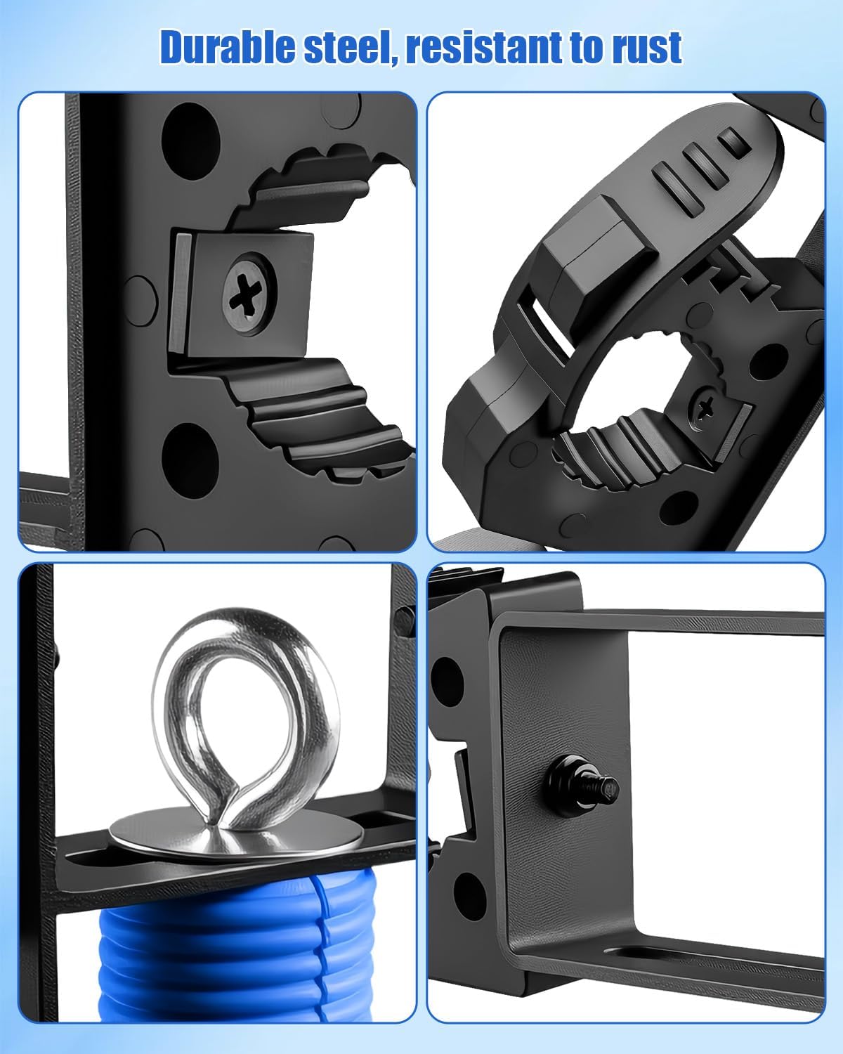 Upgraded Dual UTV Cargo Bed Tool Holders Compatible with Polaris Ranger and General, 4 Position Tool Carrier Mounting Kit, Shovel Holder Fits All UTV Round Bed Anchor Holes, No Drilling