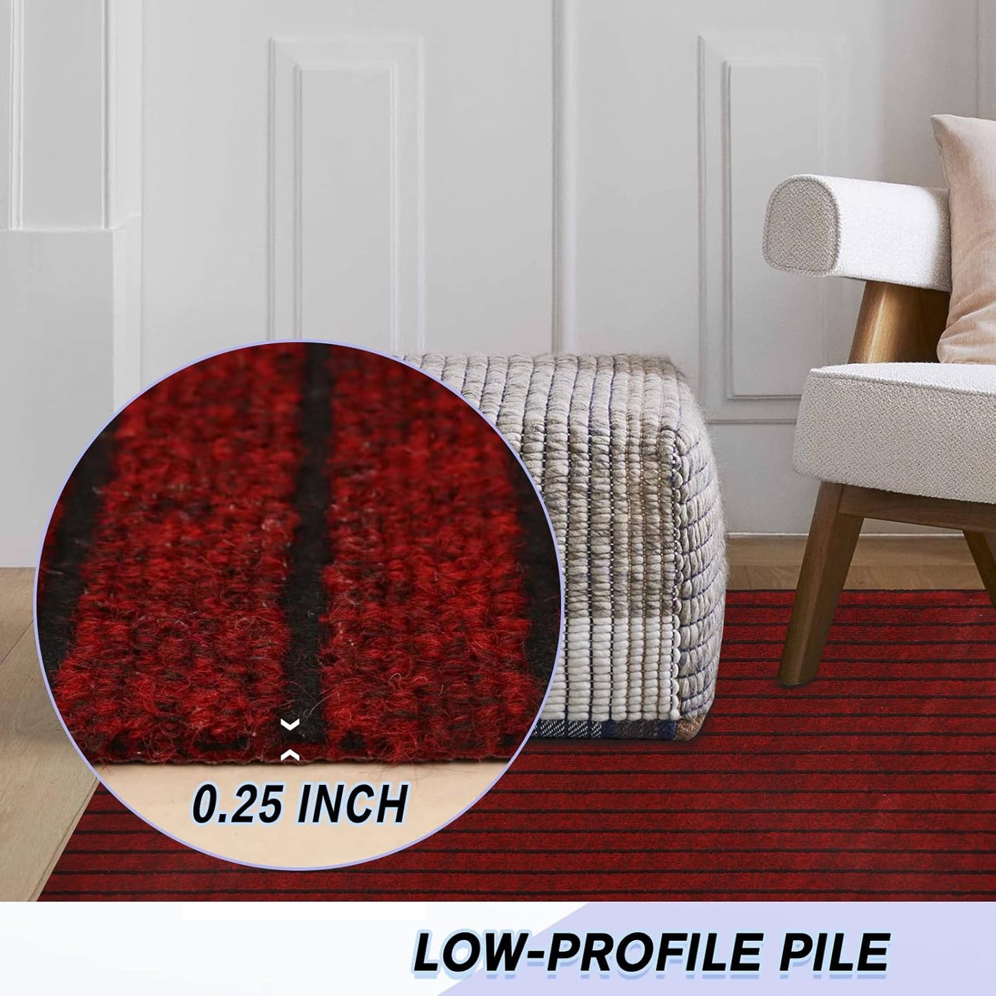 Custom Size Backed Non-Slip Area Rugs Runner, Easy Clean, Waterproof Runner Rugs for Hallway Entryway, Kitchen, Laundry, 2FT x 19FT, Red Stripe