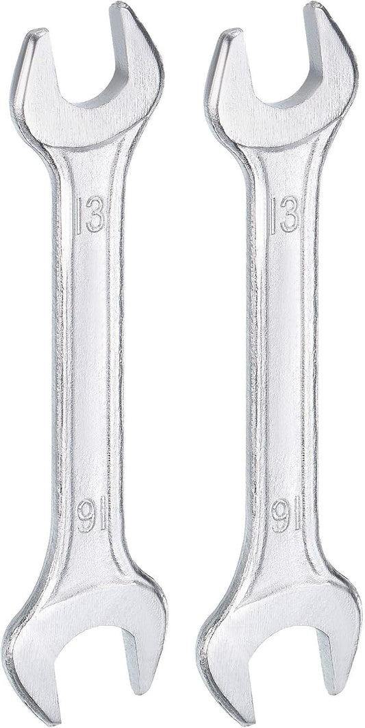HARFINGTON 2pcs Double Open End Wrench 13mm x 16mm Metric 15 Degree Offset Angle Small Flat Head Wrench Galvanizing Open Ended Spanner for Automotive Repair Furniture Assembly