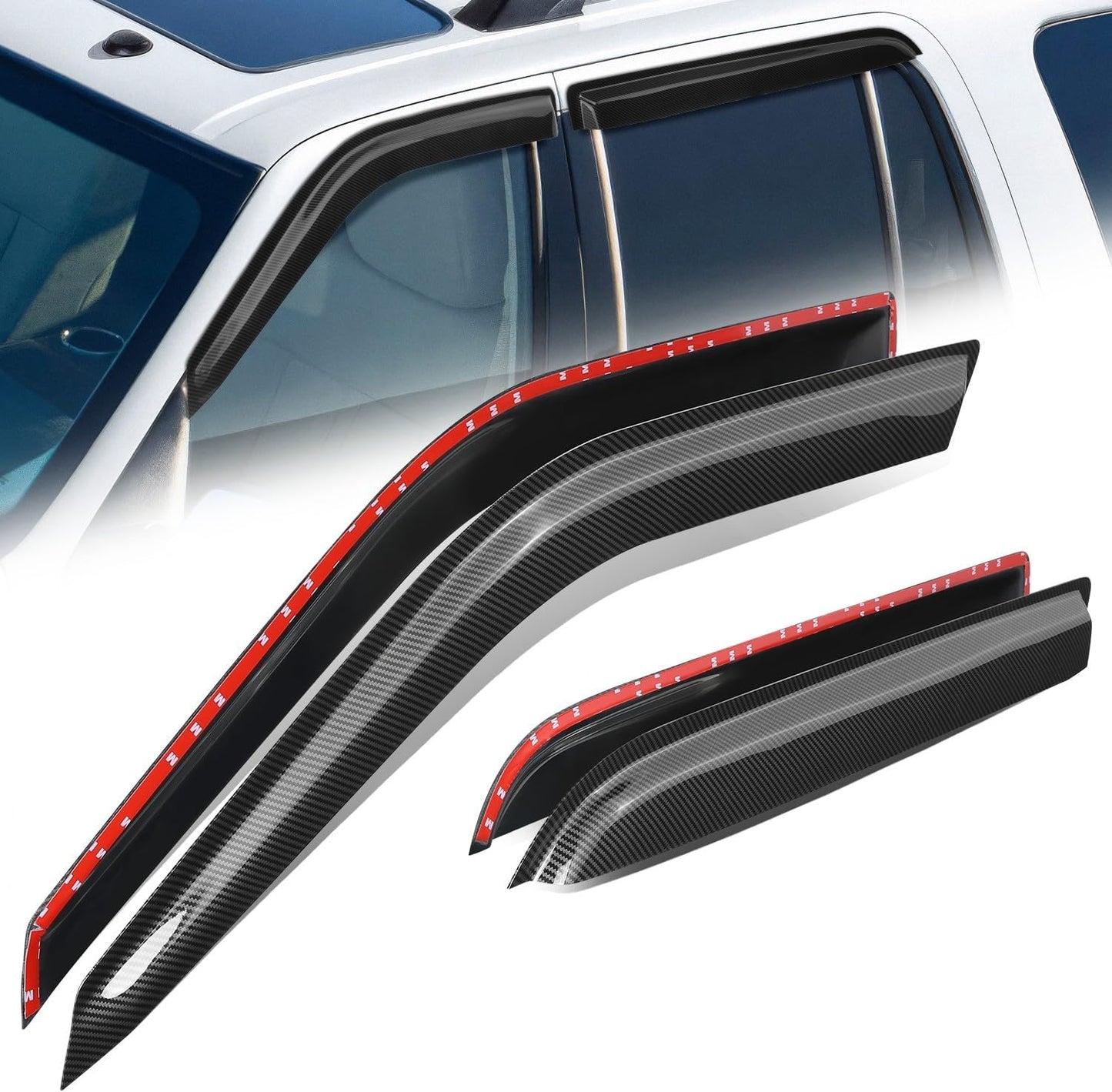 Auto Dynasty Set of 4 Carbon Fiber Pattern Window Visors Compatible with Ford Expedition Lincoln Navigator 1997-2017, Tape-On Rain Guards Shield Vent Shade Deflector Black