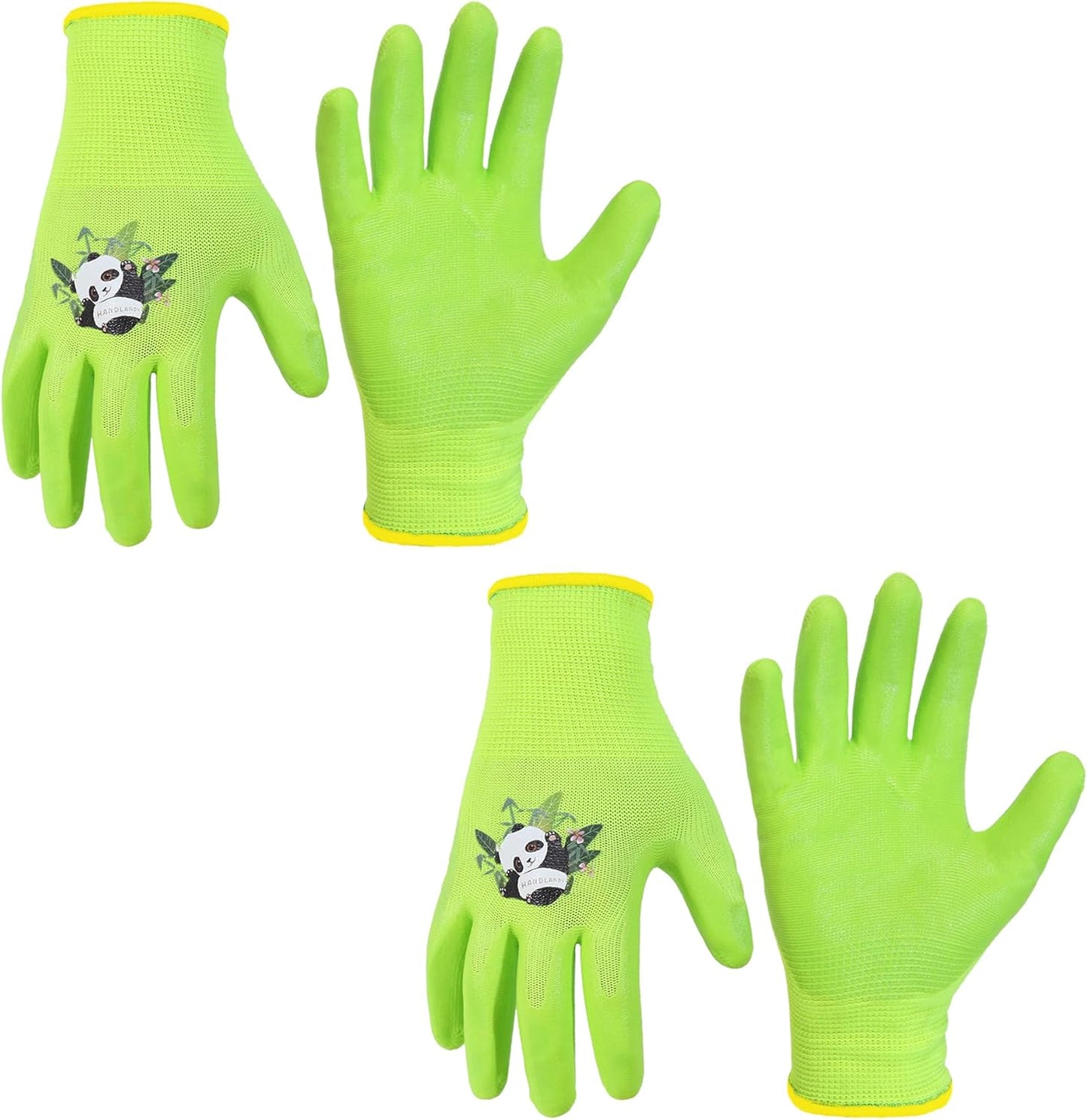 HANDLANDY 2 Pairs Kids Gardening Gloves, Toddler Children Garden Yard Work Outdoor Playing Gloves, Rubber Coating, for Girls Boys Youth (Size XL, Green)