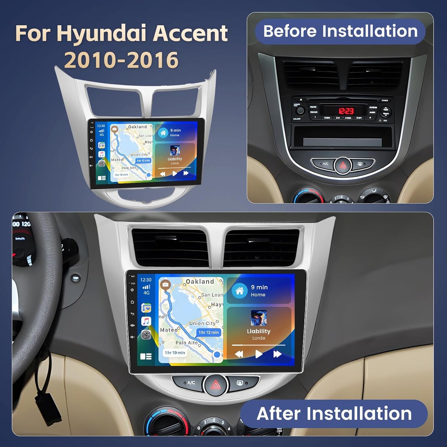 8 Core 2+64G Android 15 Car Stereo for Hyundai Accent 2010-2016 with Wireless CarPlay Android Auto, 9" Touch Screen Radio for Accent Bluetooth DSP 32EQ FM/RDS WiFi GPS 59UI Backup Camera