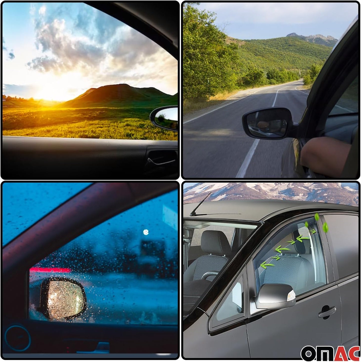 OMAC Window Visor Vent Rain Deflector for Honda Civic 2012-2015 Sedan Black Smoke 2 Pcs