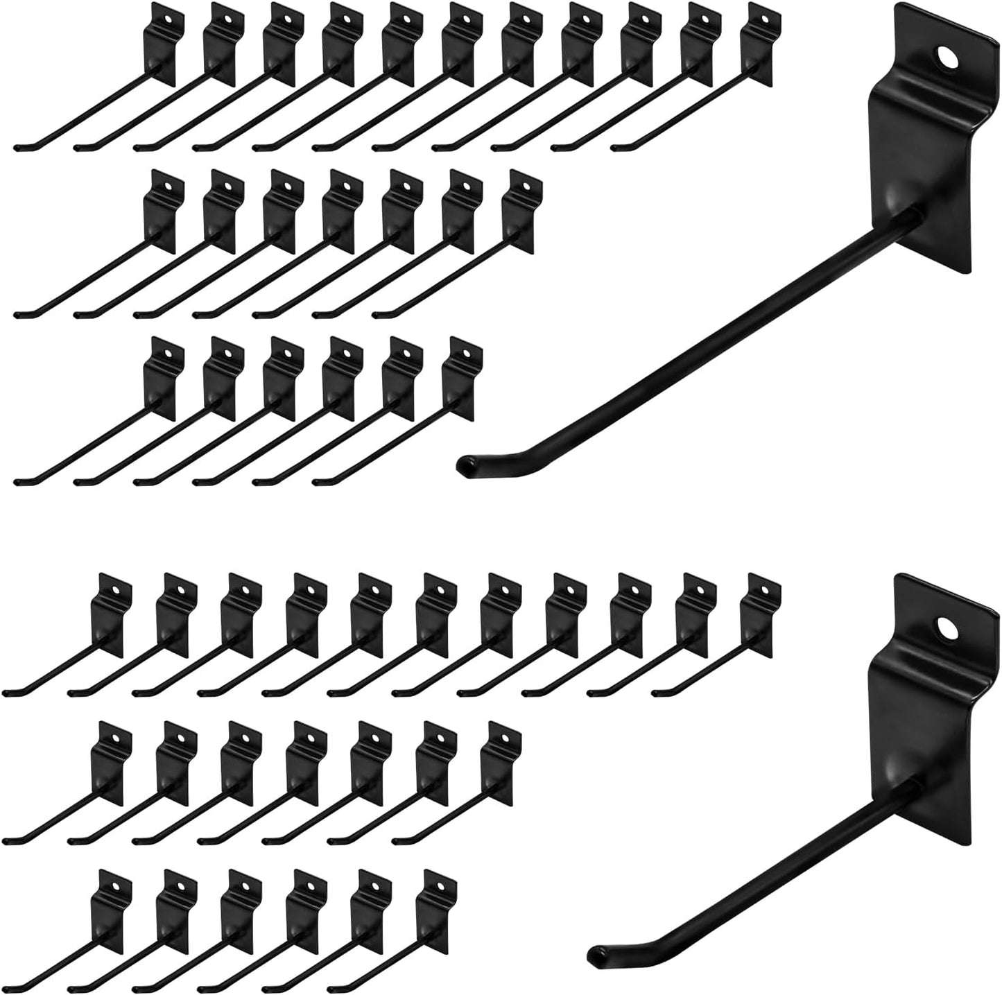 Yuahar Slatwall Hooks 50Pcs 4/6 Inch Slatwall Accessories Heavy Duty Slat Wall Hanging Hooks Panel Display Hooks Pegboard Gridwall Display Hook for Garage Retail Shop (Black)