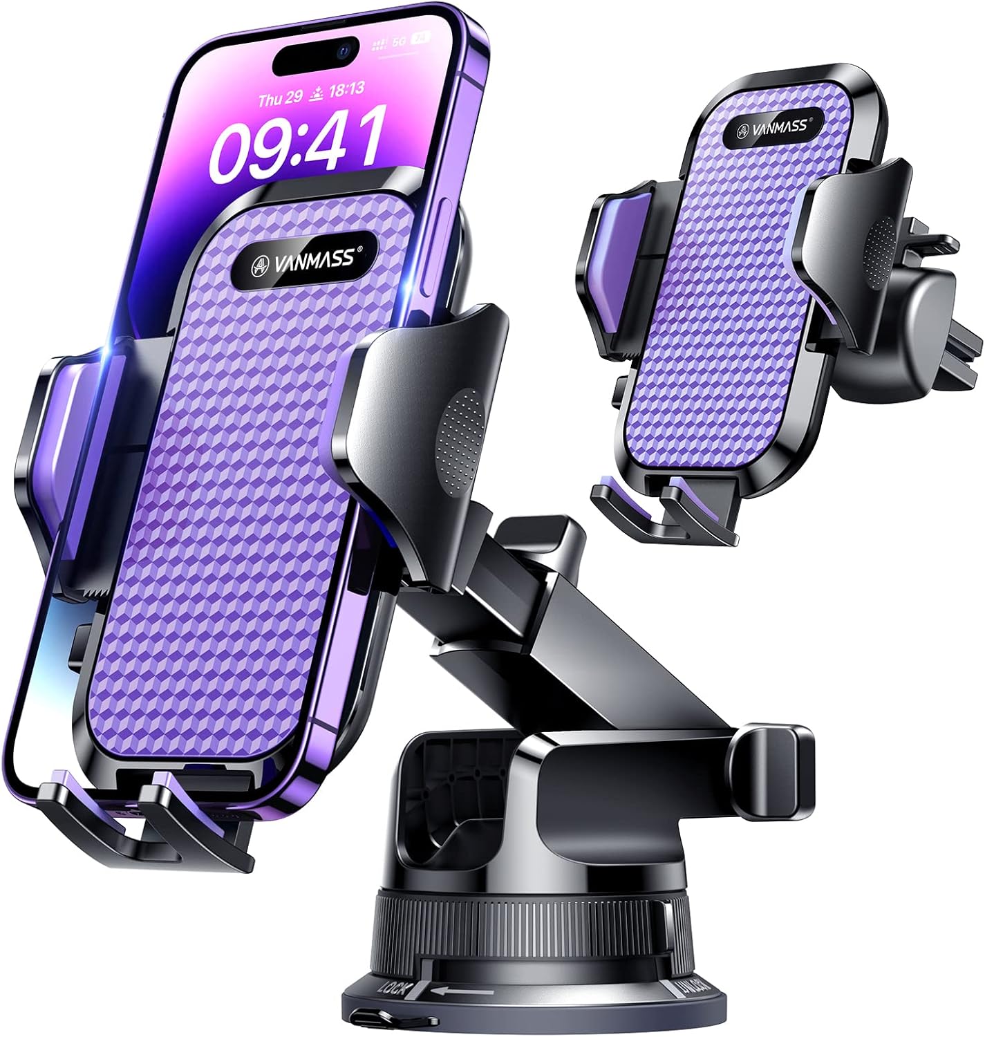 [Pro Version] VANMASS Universal Car Phone Mount [Super Suction Cup] Dashboard Phone Holder, Handsfree Windshield Dash Vent Phone Holder Car, Compatible for iPhone 16 15 14 13 Samsung LG & Truck,Purple