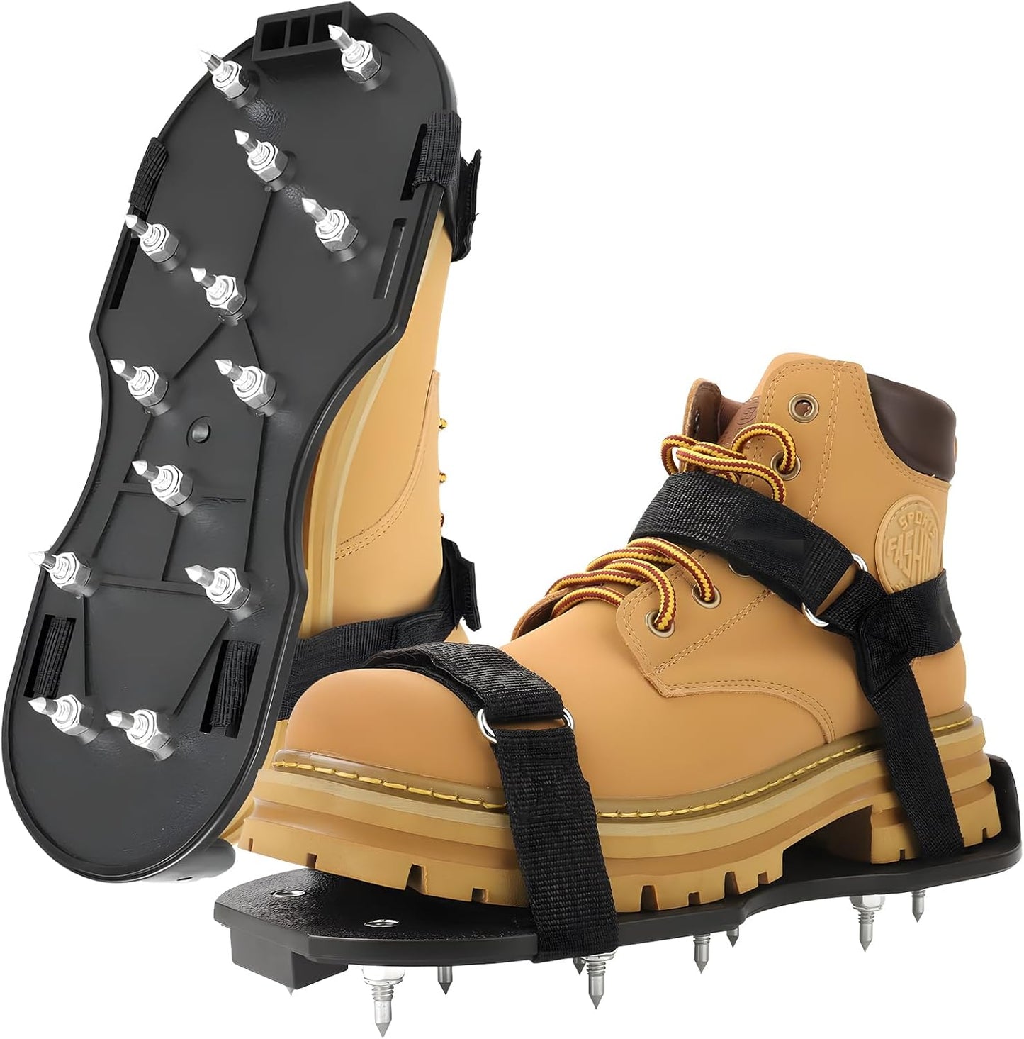 Epoxy Floor Spiked Shoes Fully Assembled Gunite Spiked Shoes with 3/4" Short Spikes for Garage Floor Epoxy, Overlays, Cover Installation, 1 Pair (Black, Large Size)