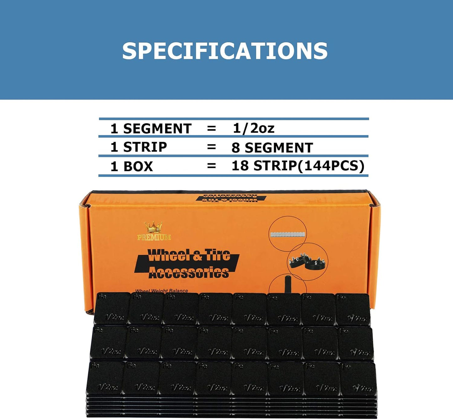 EZISO 1/2 Oz Black Stick on Wheel Weights,0.5OZ Adhesive Backed Wheel Weights (144pcs,72 oz Pack)