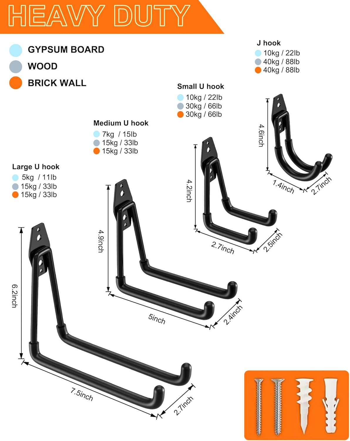 QcoQce 15 Pack Garage Hooks Heavy Duty with 2 Extension Cord Straps,Garage Storage Hooks, Wall Mount Hooks, Garage Organization and Tool Hangers for Bike, Ladder, Ropes and Garden Tools