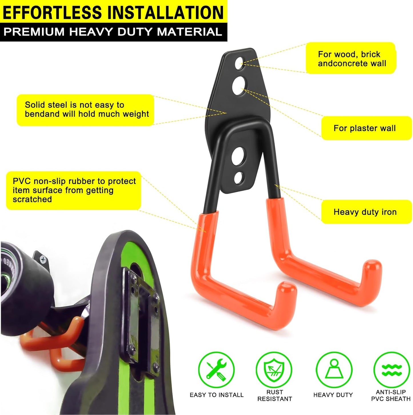 2 Pack Garage Hooks Heavy Duty Storage Organizer Wall Mount Power and Garden Tool Hangers, for Hanging Ladders, Ropes, Hose, Bulk Items