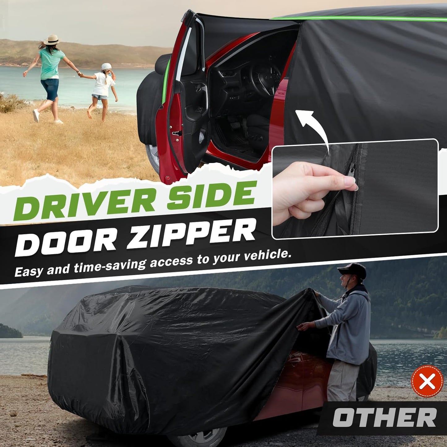 Mixsuper Liner Car Cover for Chrysler Pacifica 1999-2026, 7 Layers Waterproof Car Cover Accessories for Pacifica with Zipper Door, Windproof Straps, Reflective Strips, Anti-UV, All Weather