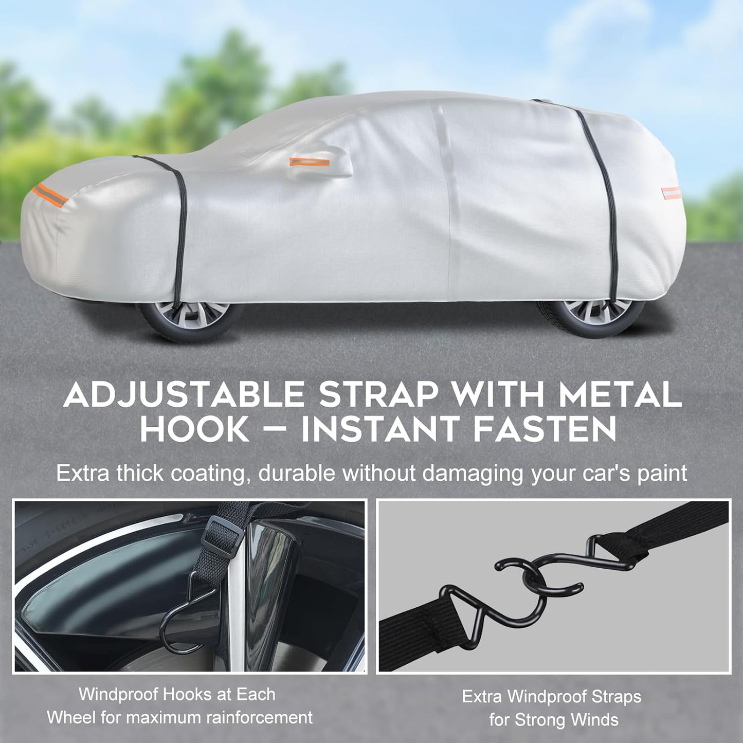 Waterproof SUV Car Cover: 6-Layer Protection from Rain, Snow, UV & Dust - Universal Fit up to 201 inches with Zipper Door & Windproof Straps for Outdoor, Garage, Travel Use, Silver