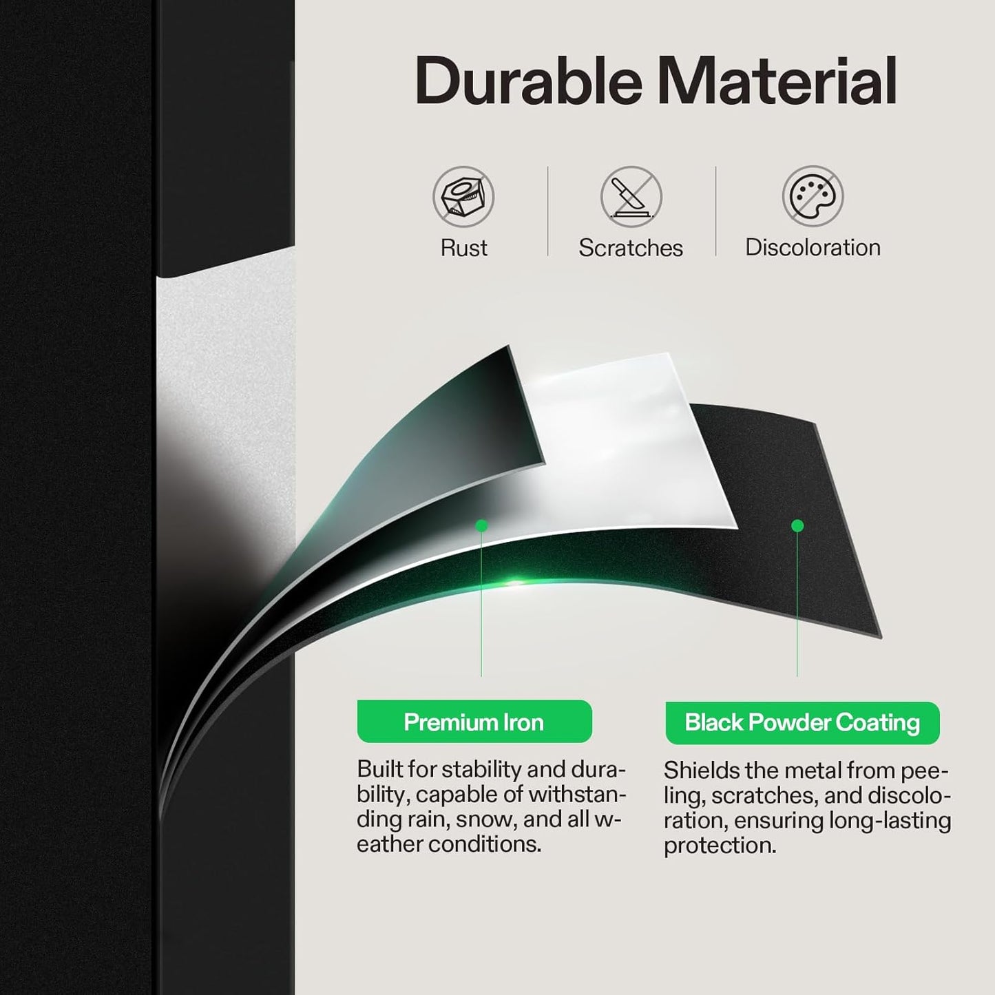 VIVOSUN Outdoor Handrail, 54" x 36" Fits 1-4 Steps, Wrought Iron Stair Railing with Curved Ends, One-Step Assembly, Black