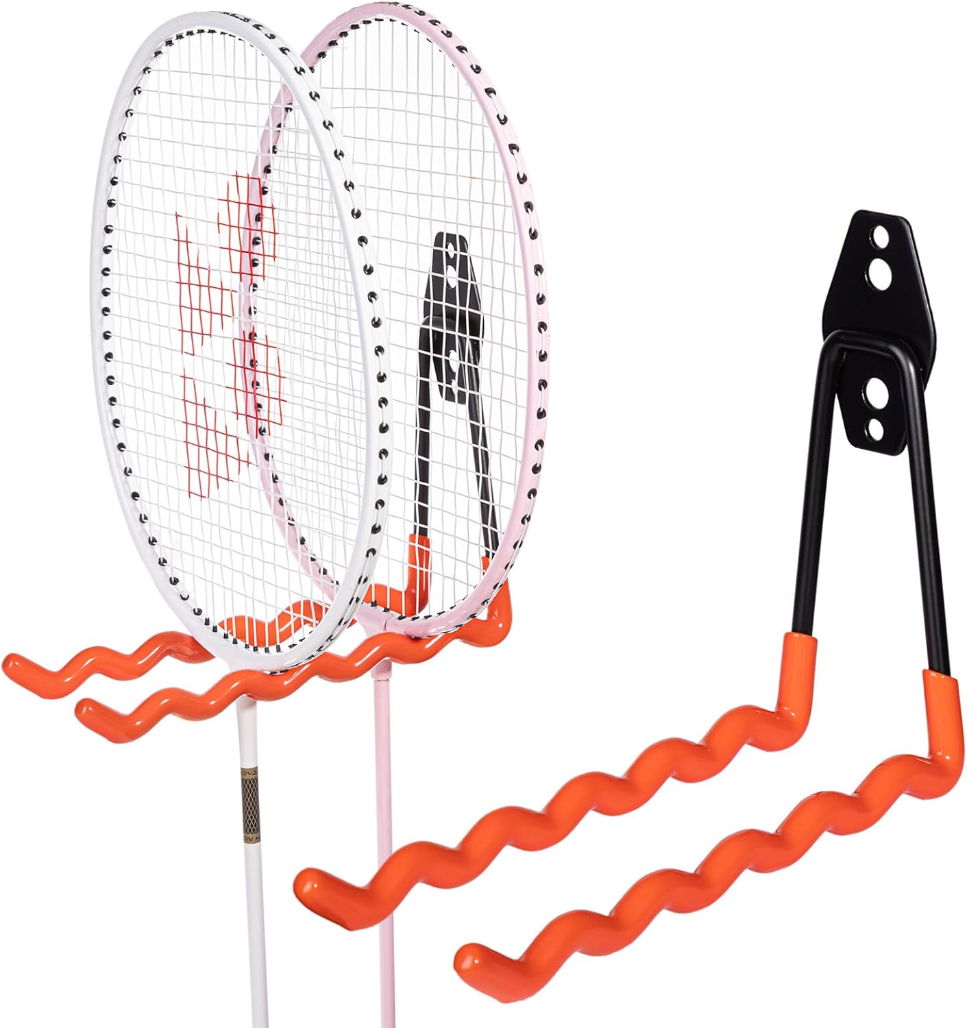 2 Packs Garage Wall Hooks,Wall-Mounted Heavy Duty Hanger Metal Badminton Racket Holder, Tennis Racket Holder Organizer, Hooks for Cables, Ropes and Hoses,Extension Cord Holder (Orange)
