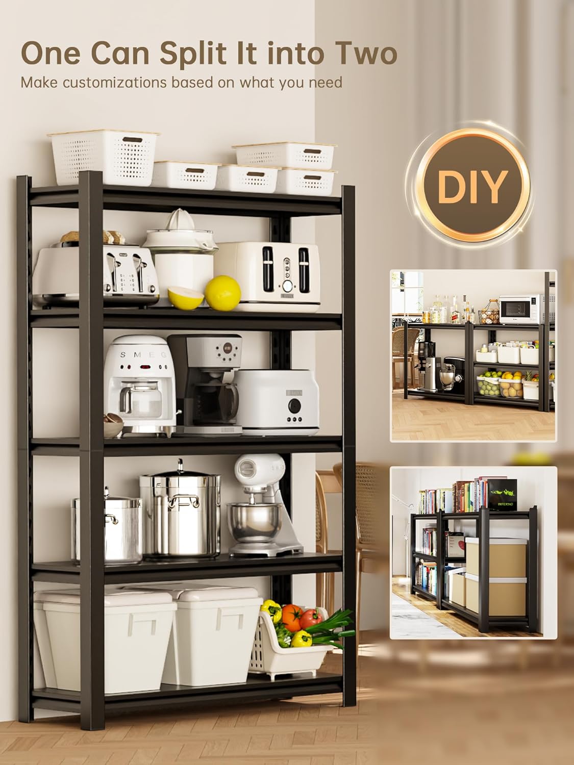 JHYKHG 72" W Storage Shelves,5-Tier Heavy Duty Garage Shelving,Adjustable Shelving Unit,Metal Shelf,Boltless Assembly Rack for Warehouse,Shed,3,000 lb Load,24 x 48 x 72 Inches,Black