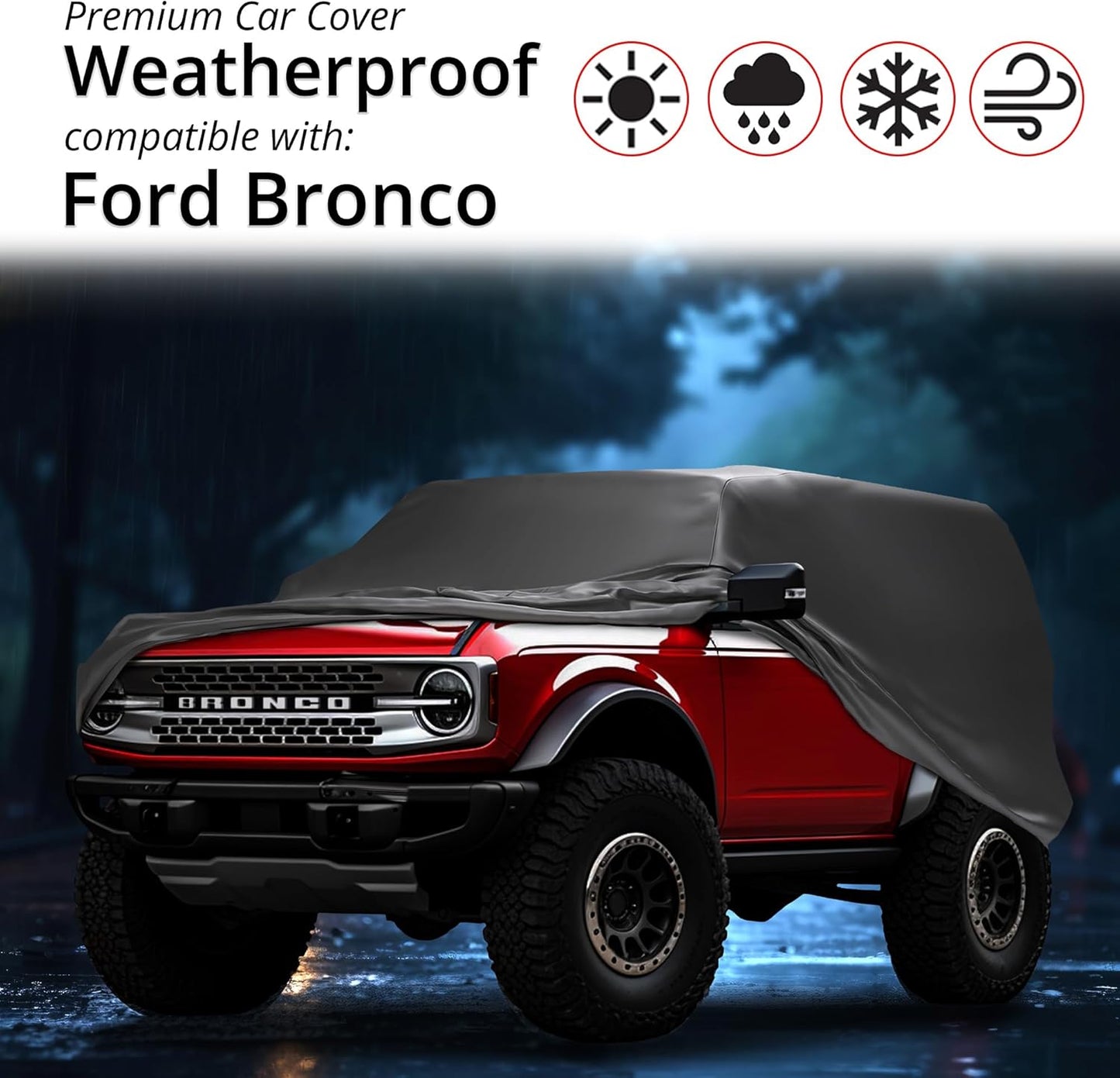 CarCovers Weatherproof SUV Cover & Warranty Compatible with Ford 2021-2024 Bronco 2 Door- Outdoor Cover Theft Cable Lock SUV Accessories Better Than Waterproof