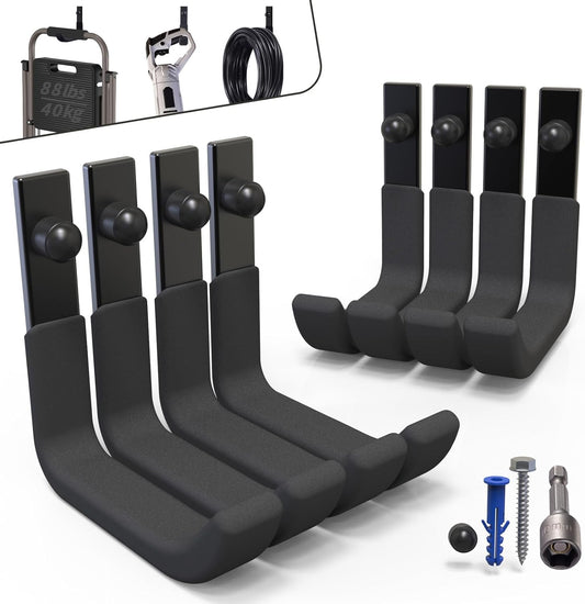 8 Pack Garage Storage Hooks, Ladder Hangers, Steel Wall Mount Hooks, Utility Hooks for Hanging Heavy Duty Shed Tools, Ropes, Garden Hoses, Shovel, Bulk Items, etc.（88lbs, 4Inch）