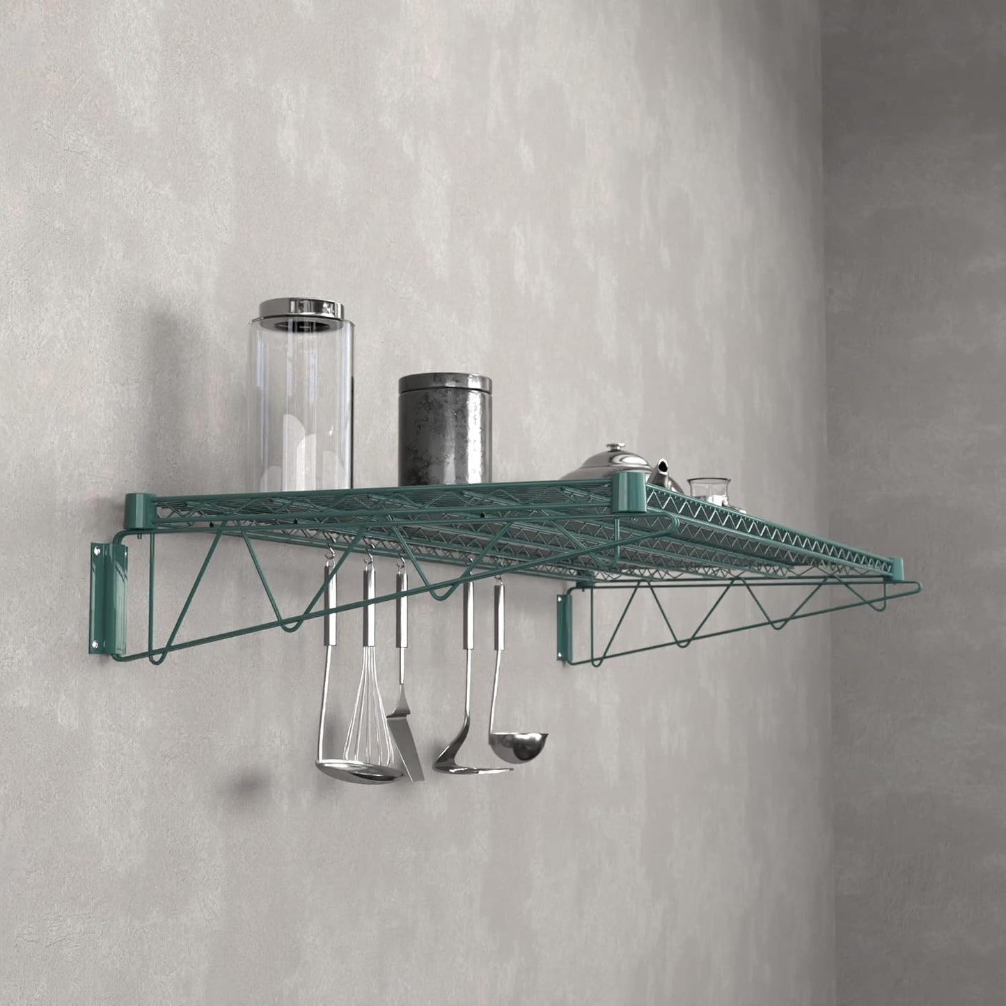 24" x 60" Green Epoxy Wire Wall Mount Shelf
