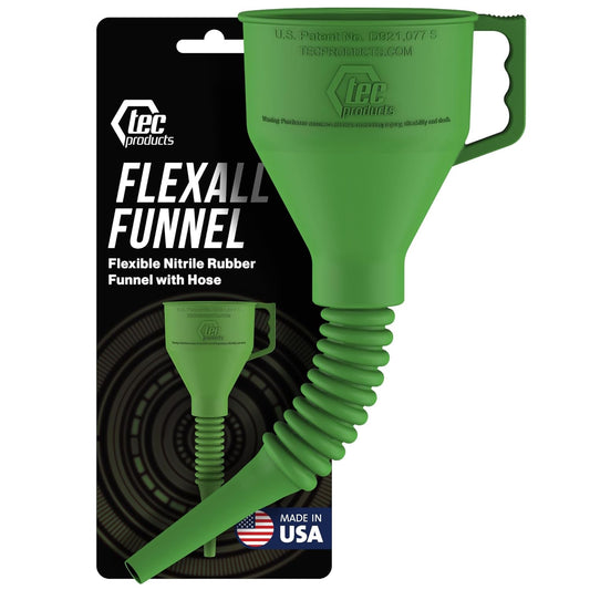 FlexAll Long Flexible Funnel for Automotive Use - Durable Nitrile Rubber - Ideal for Car Oil Change, Transmission Funnel Fluid, Diesel, Fuel, Gas - Made in USA - Green (16 x 5 Inches)