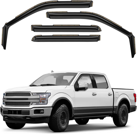 Window Deflectors Smoke Tinted in-Channel Side Window Vent Visor Deflectors Rain Guards Compatible with Ford F150 2015-2020 SuperCrew (fit for F250-F550 17-25) - 4pcs. GW0815