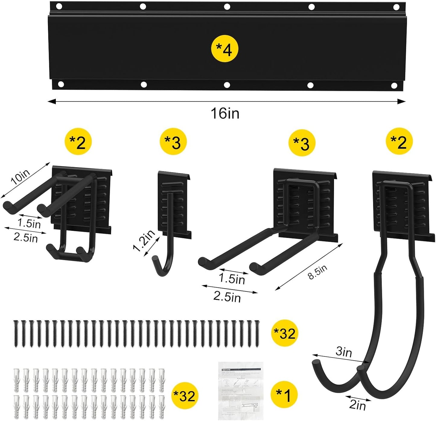 64 Inches Garage Tool Organizer Wall Mount, Yard Tool Hangers for Garage Wall, Tool Storage Rack Wall Hooks