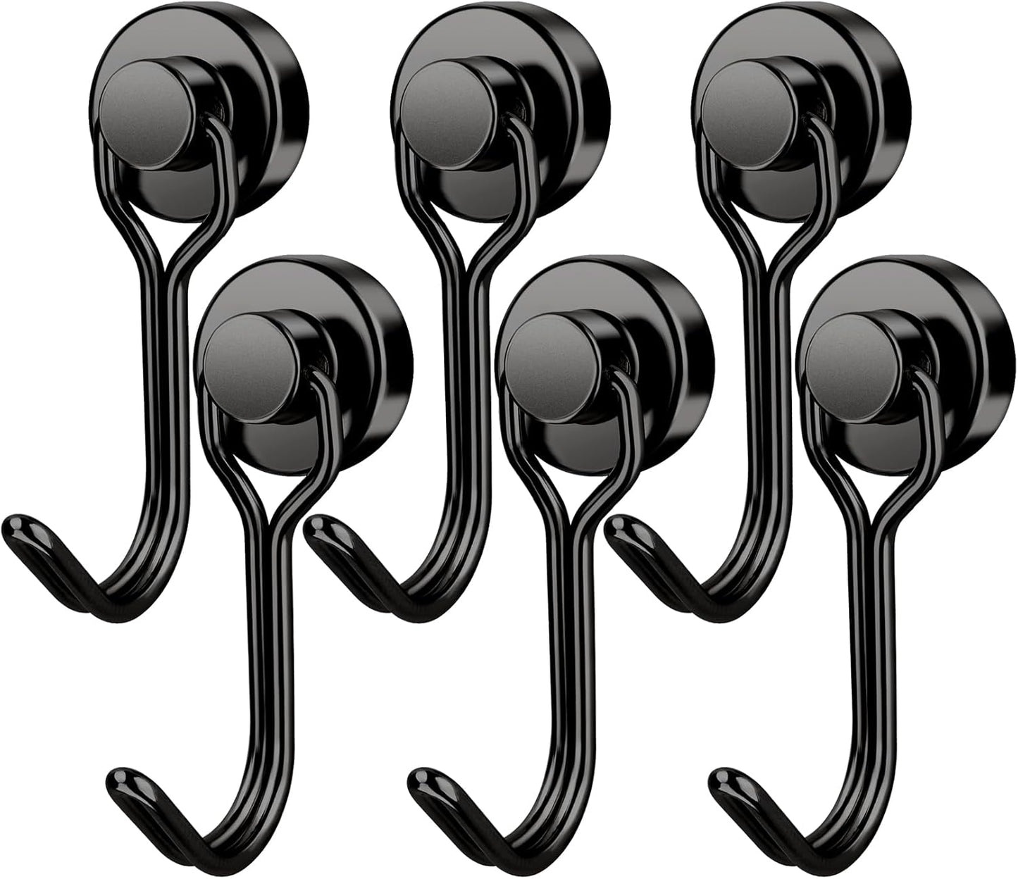 FINDMAG Magnetic Hooks, 30lbs+ Strong Magnetic Hooks for Cruise Cabins, Magnet Hooks Heavy Duty for Fridge, Swivel Swing Hooks for Kitchen, Grill, Garage, Cruise Ship Essentials 6 Pack (Black)