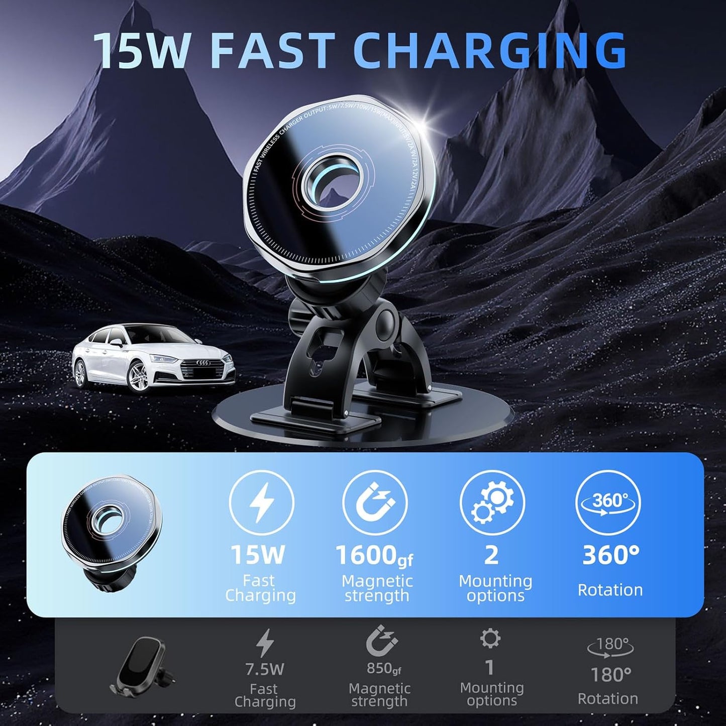 CRIENTEN for MagSafe Car Mount Charger, 15W Magnetic Wireless Car Charger & Magnetic car Phone Holder, 360° Adjustable car Vent Mount, Fast MagSafe Charger Car Accessories for iPhone 16 15 14 13 12